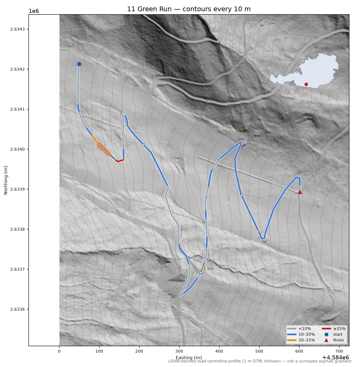 11 Green Run LiDAR hillshade map with contours