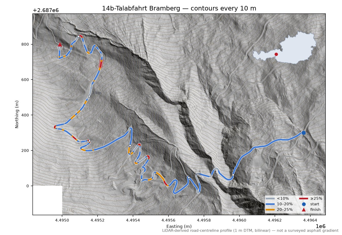14b-Talabfahrt Bramberg LiDAR hillshade map with contours