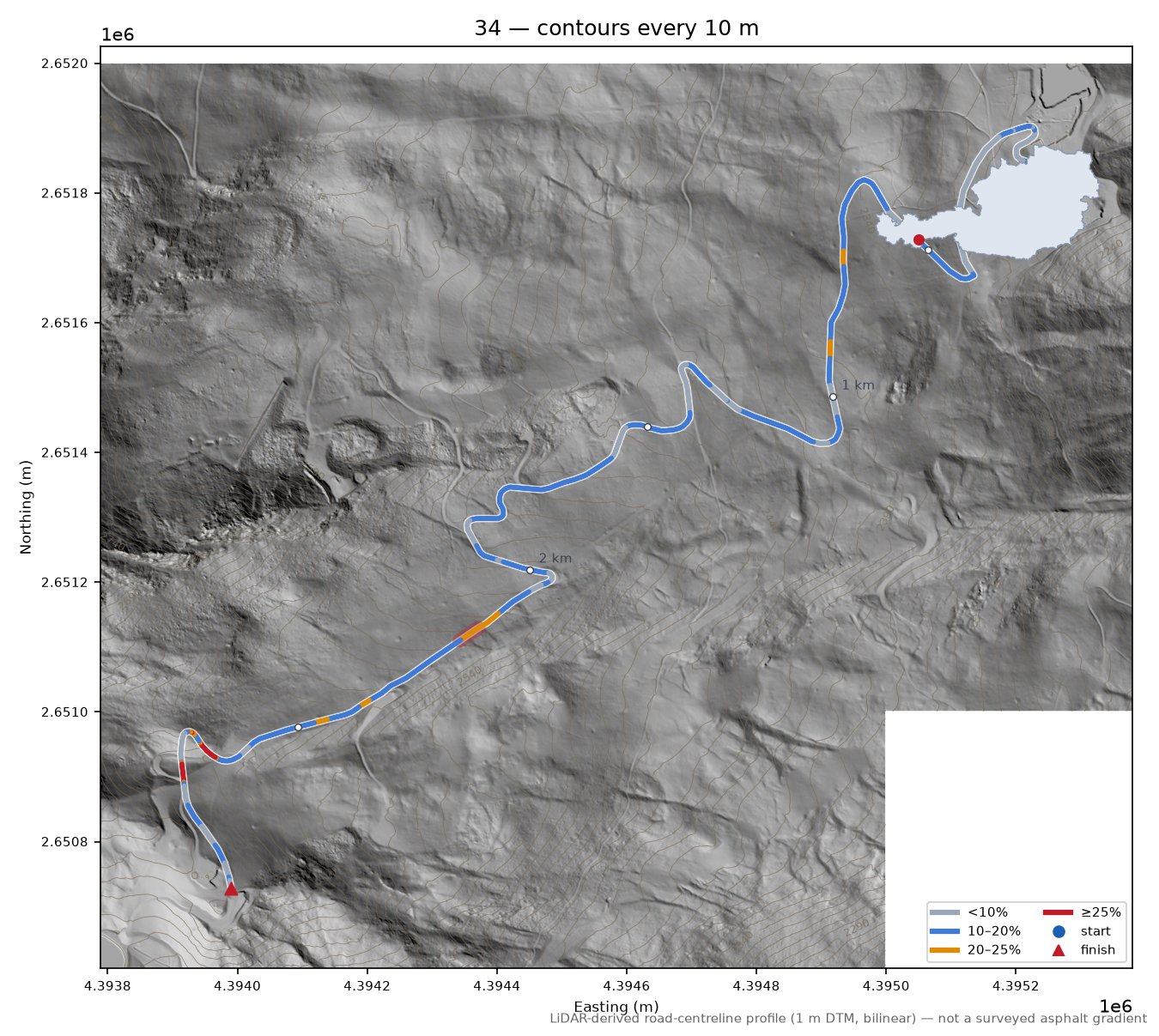 34 LiDAR hillshade map with contours