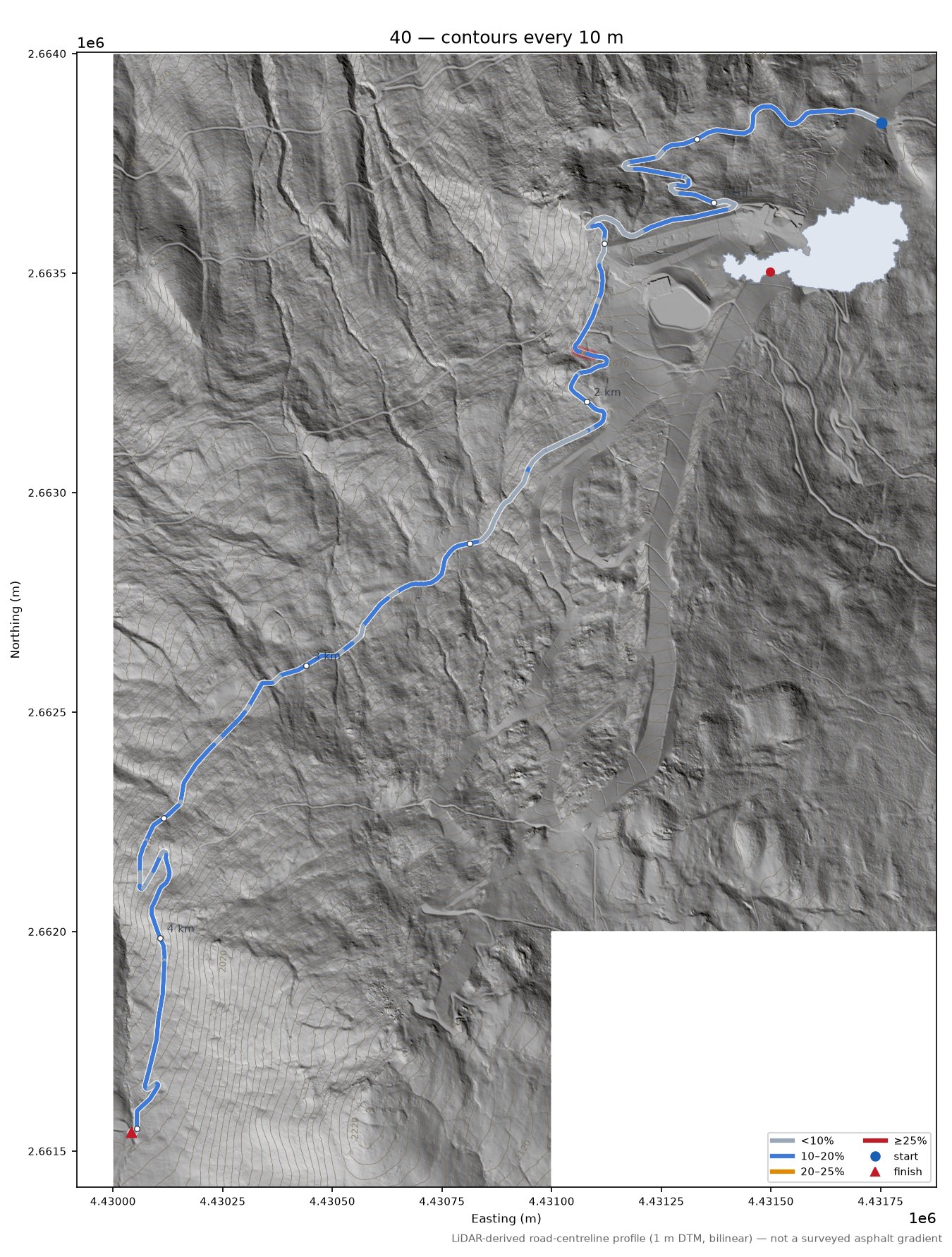 40 LiDAR hillshade map with contours
