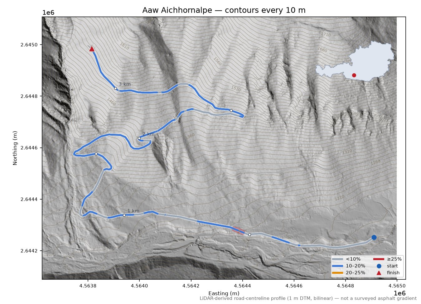 Aaw Aichhornalpe LiDAR hillshade map with contours