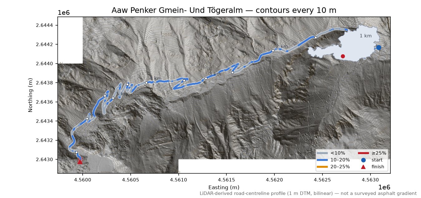 Aaw Penker Gmein- Und Tögeralm LiDAR hillshade map with contours