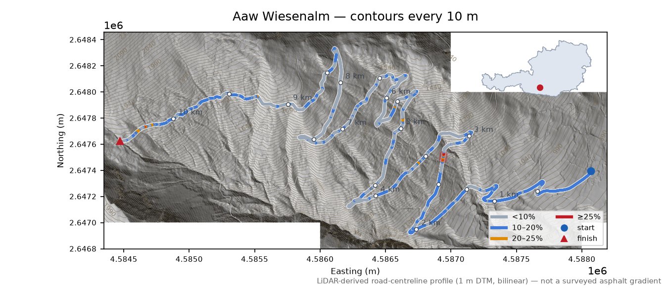Aaw Wiesenalm LiDAR hillshade map with contours