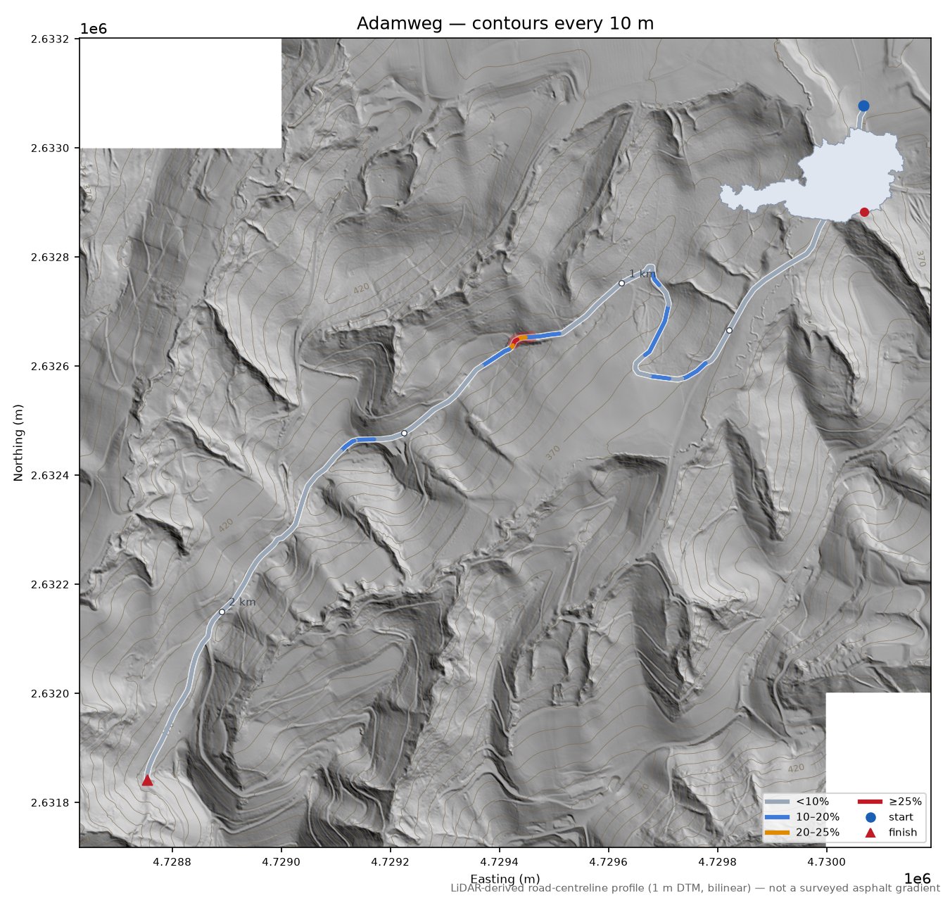 Adamweg LiDAR hillshade map with contours
