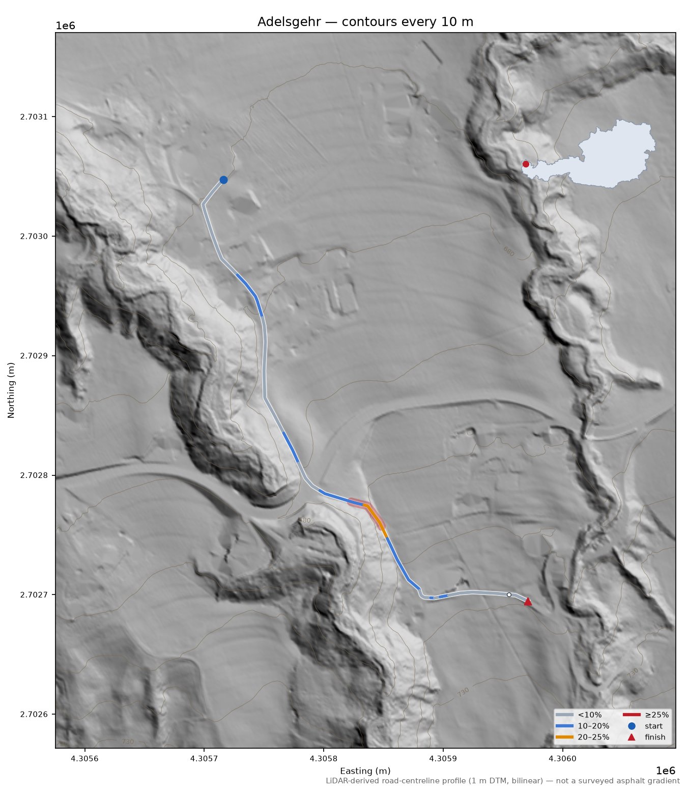 Adelsgehr LiDAR hillshade map with contours