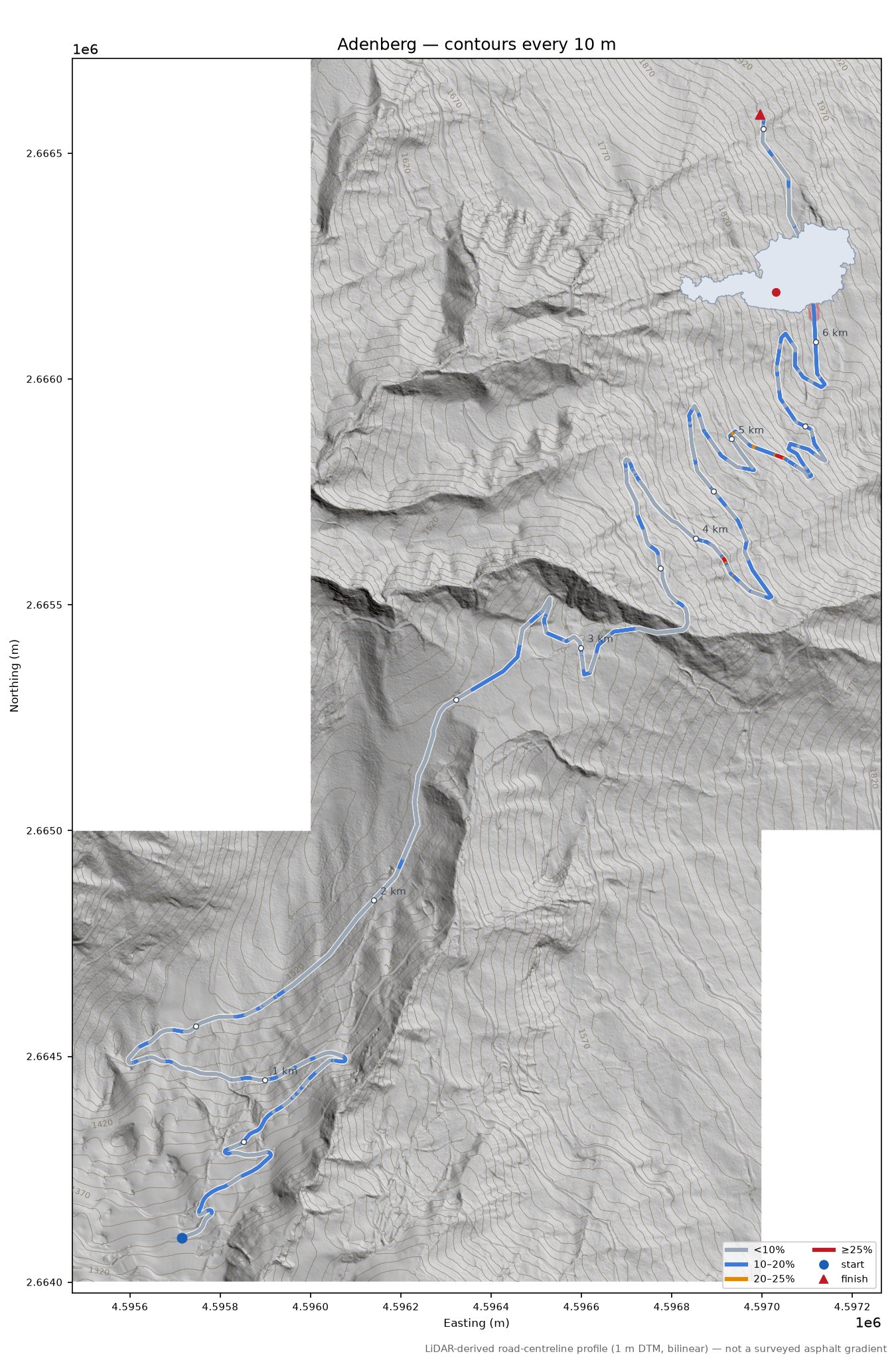 Adenberg LiDAR hillshade map with contours