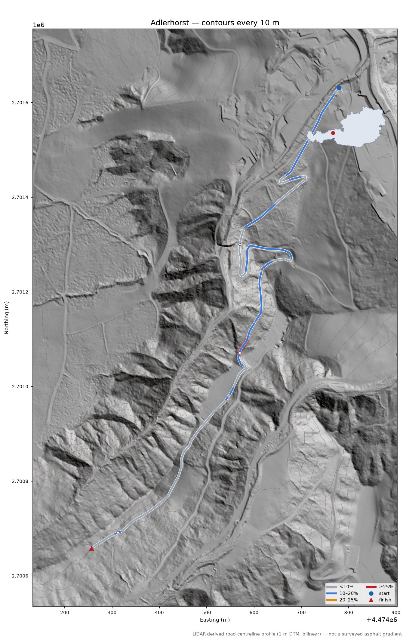 Adlerhorst LiDAR hillshade map with contours