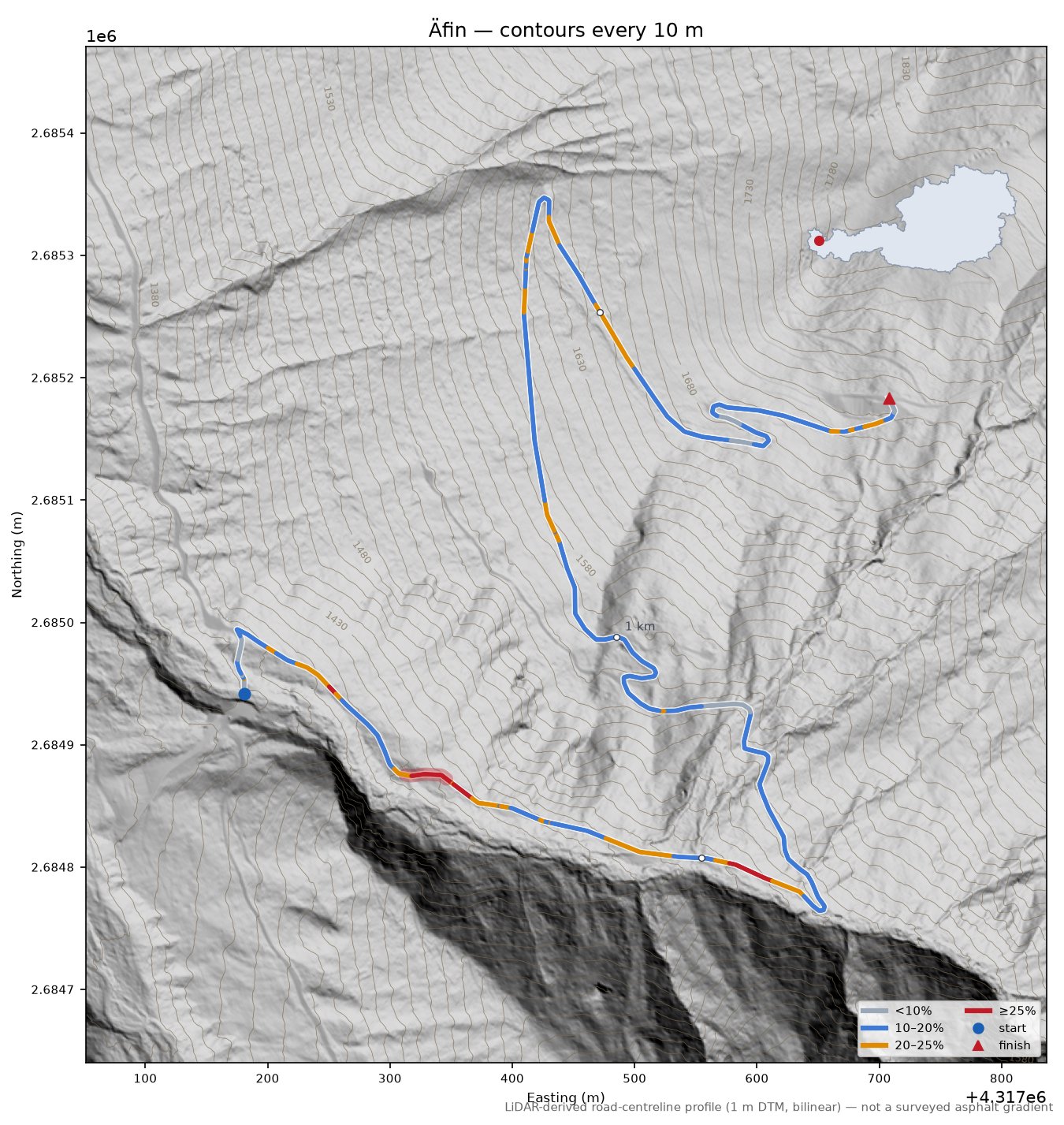 Äfin LiDAR hillshade map with contours