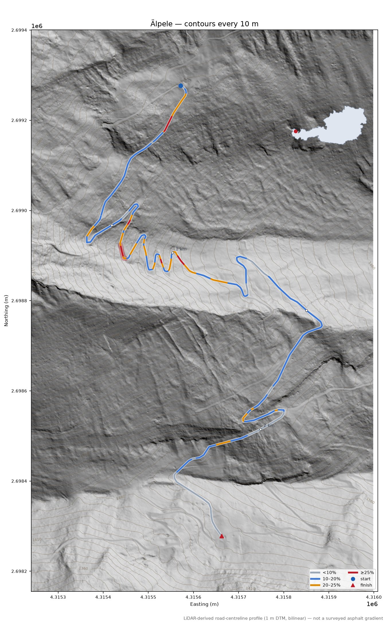 Älpele LiDAR hillshade map with contours