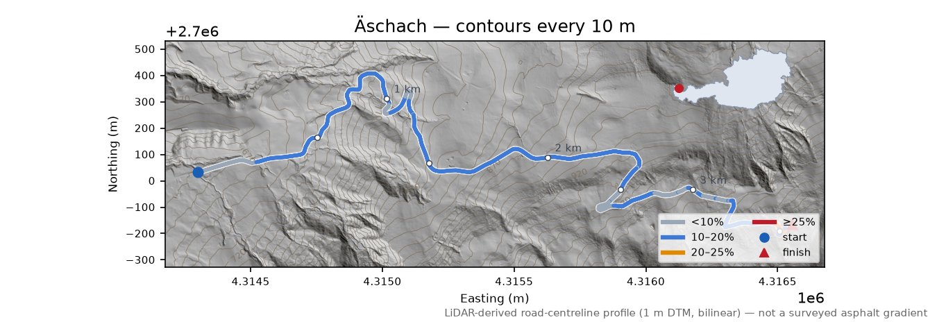 Äschach LiDAR hillshade map with contours