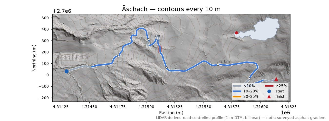 Äschach LiDAR hillshade map with contours