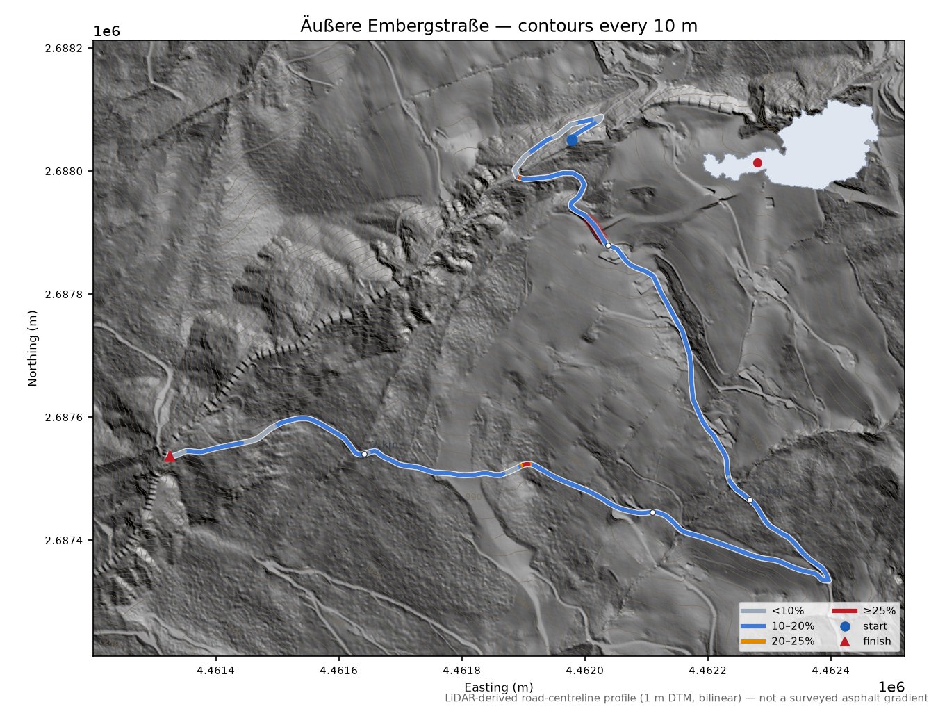 Äußere Embergstraße LiDAR hillshade map with contours