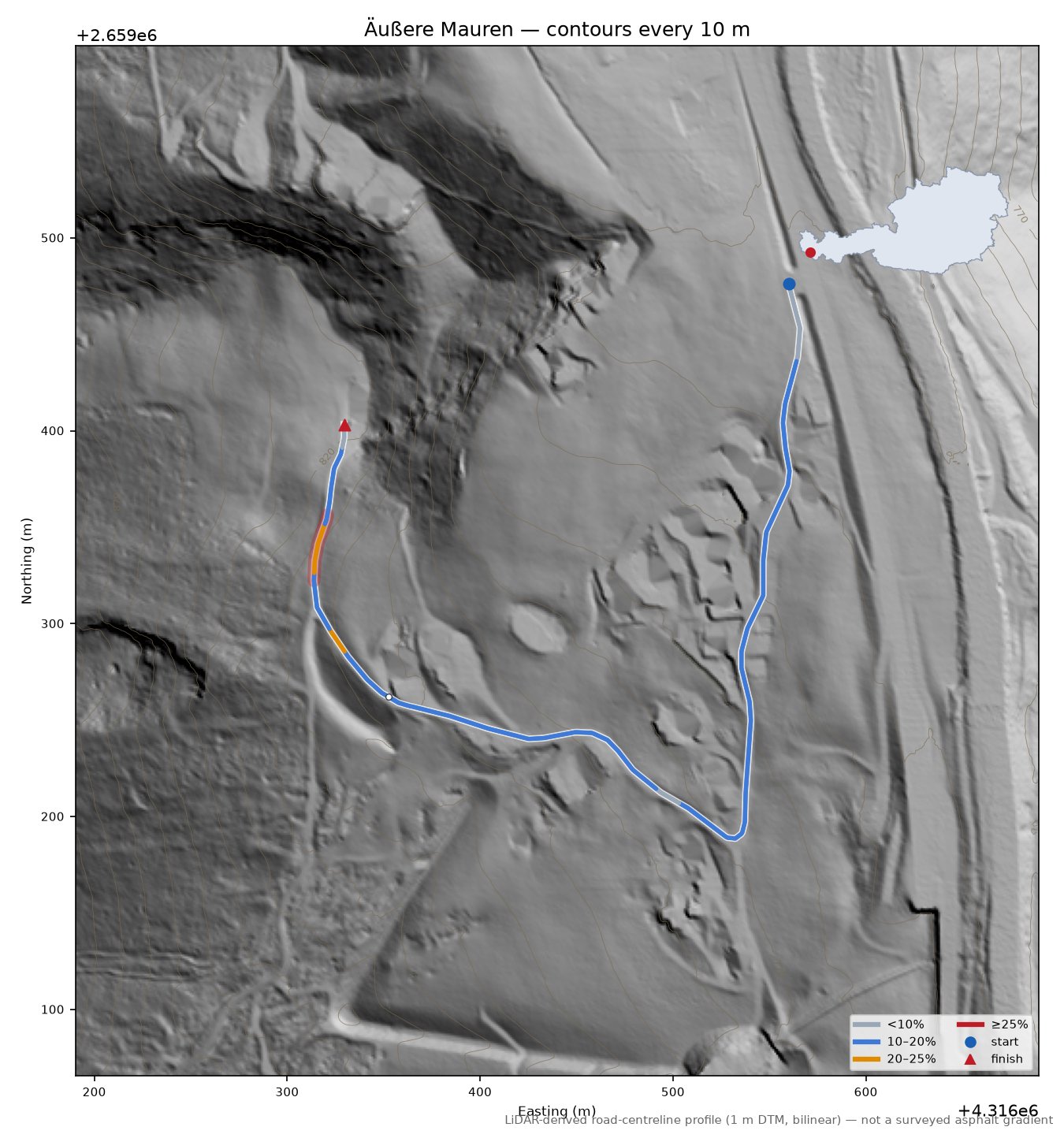 Äußere Mauren LiDAR hillshade map with contours
