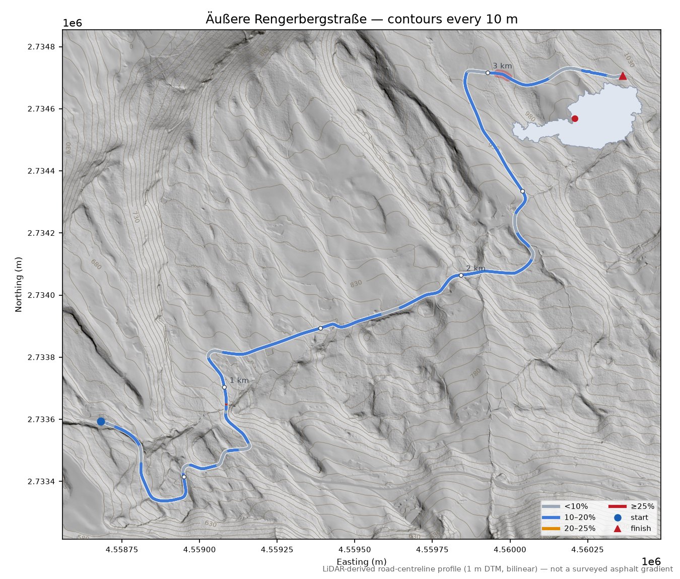 Äußere Rengerbergstraße LiDAR hillshade map with contours