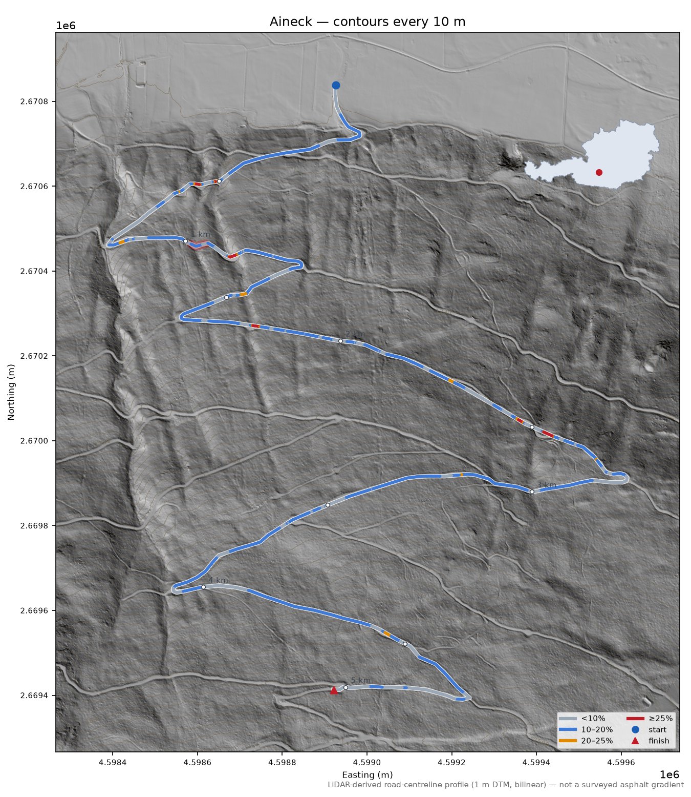 Aineck LiDAR hillshade map with contours