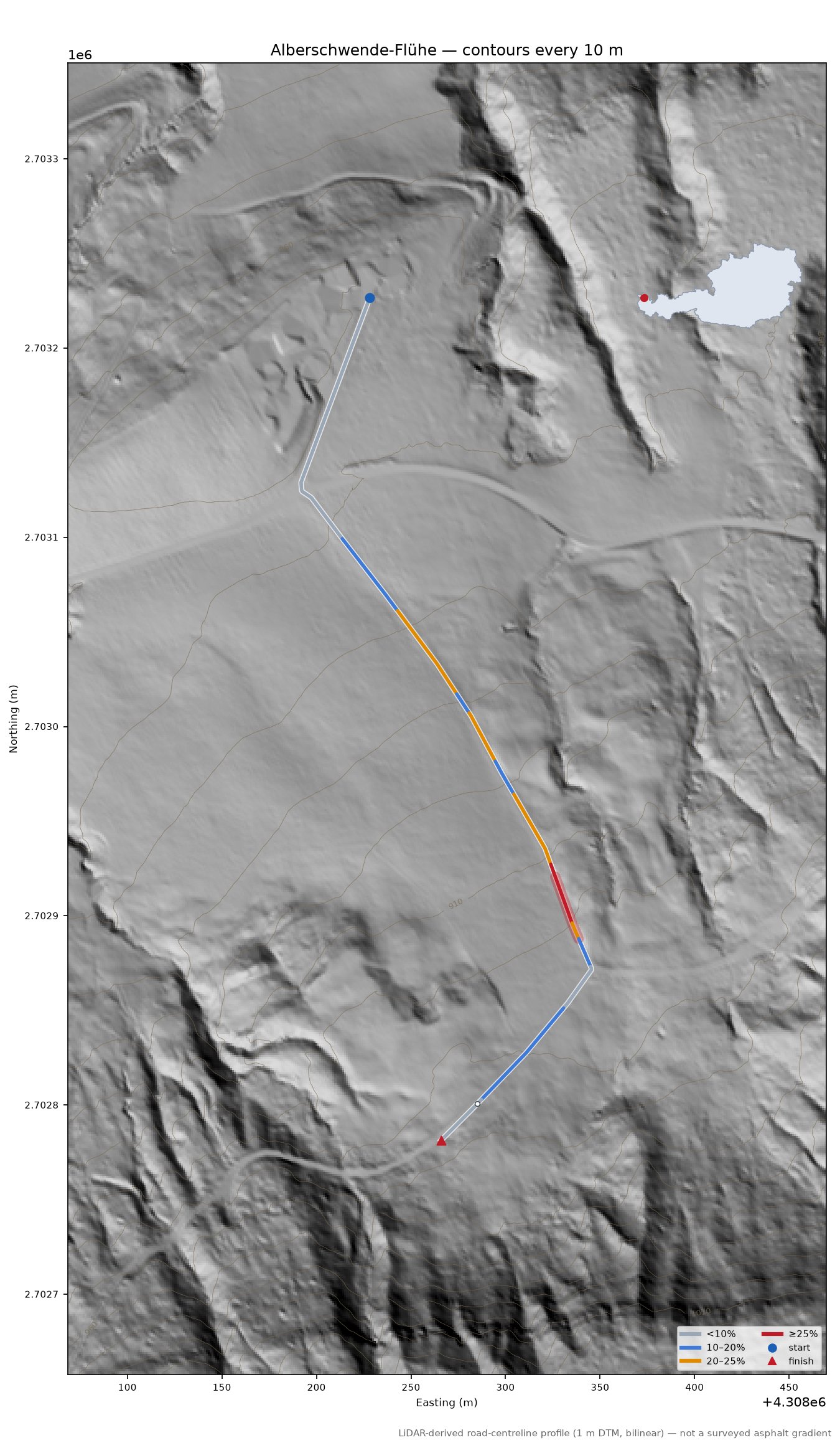 Alberschwende-Flühe LiDAR hillshade map with contours