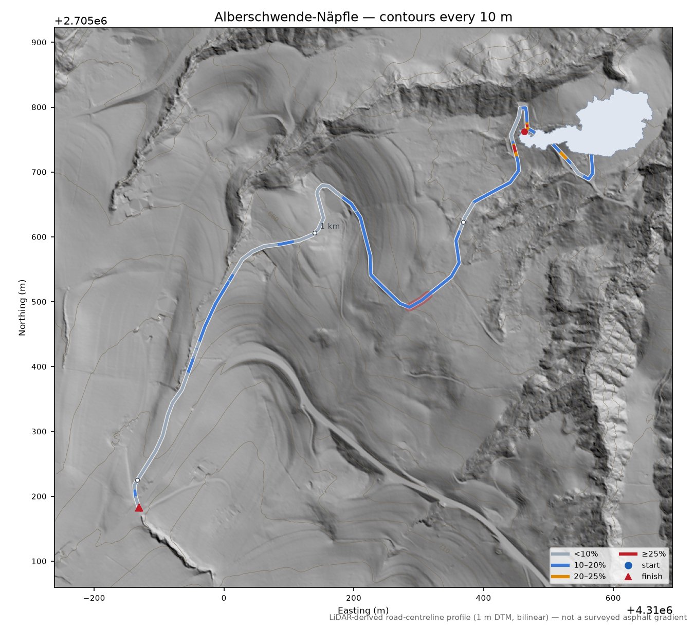 Alberschwende-Näpfle LiDAR hillshade map with contours