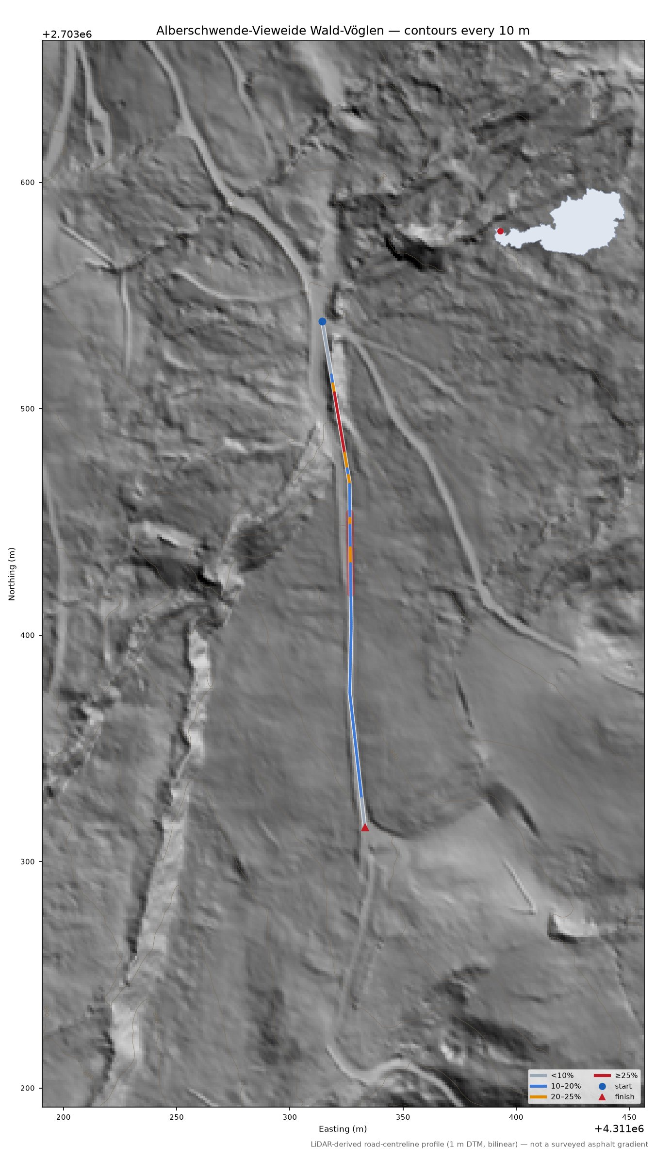 Alberschwende-Vieweide Wald-Vöglen LiDAR hillshade map with contours