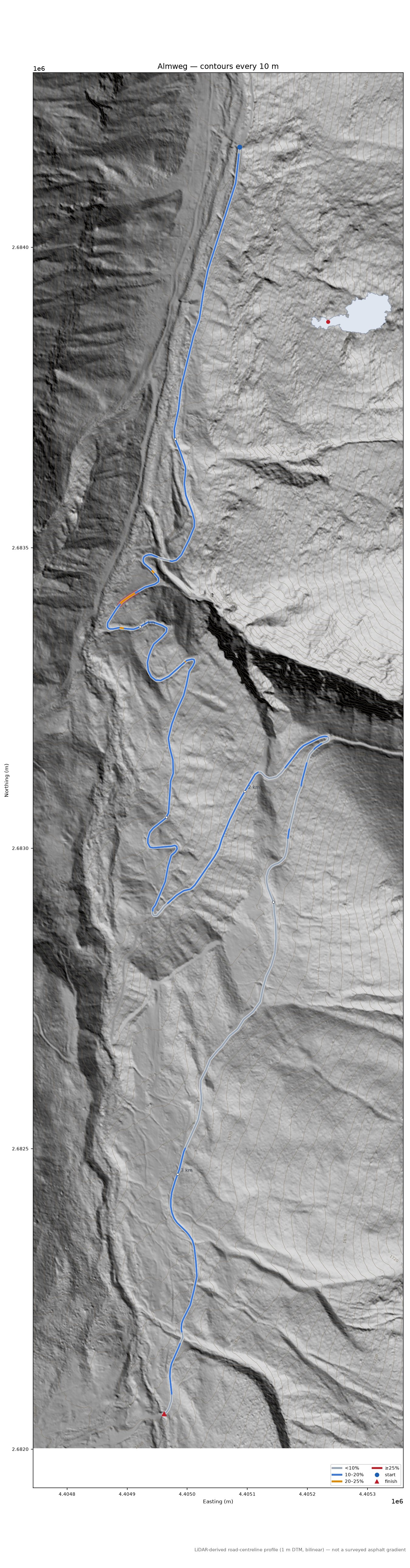 Almweg LiDAR hillshade map with contours