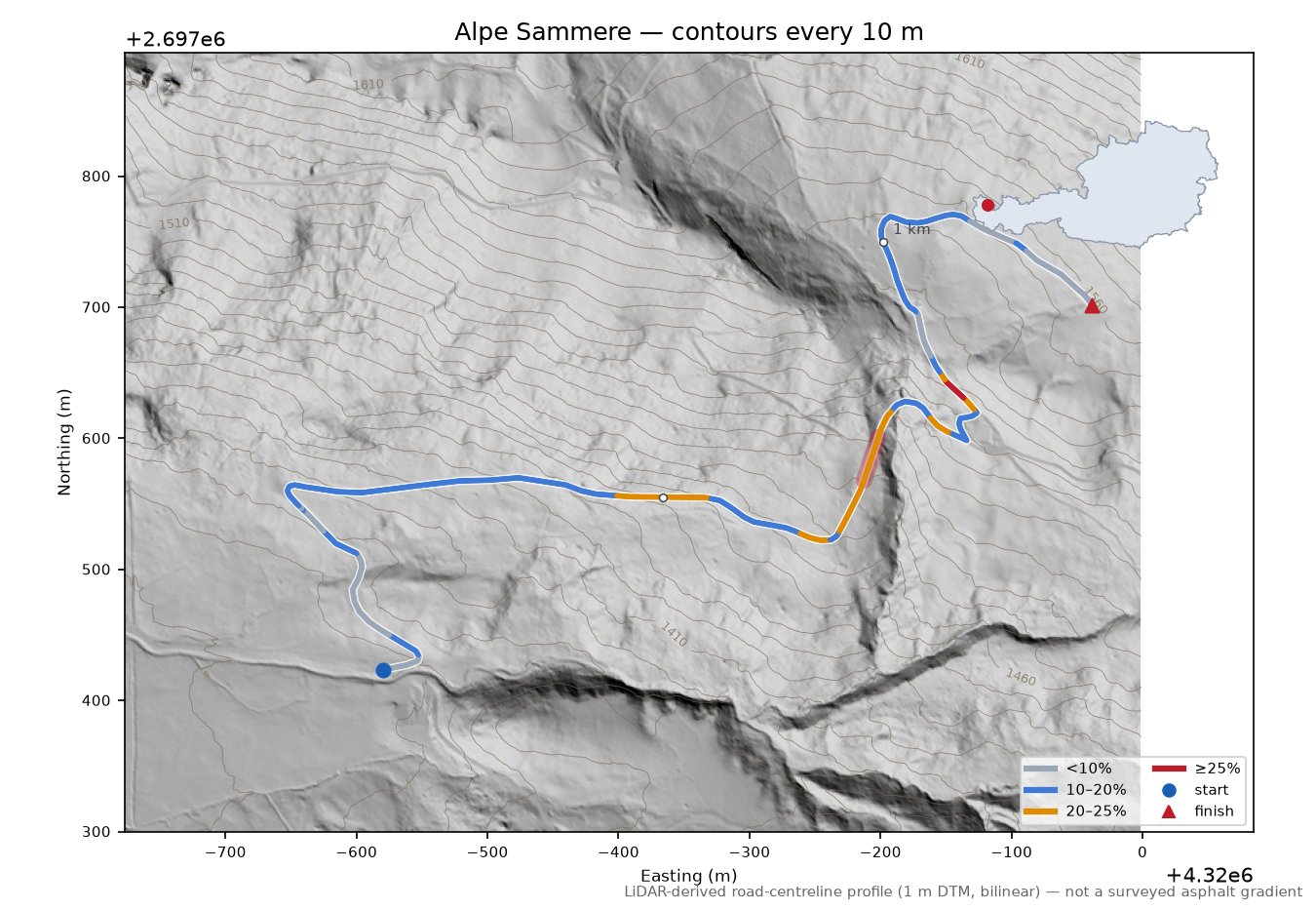 Alpe Sammere LiDAR hillshade map with contours
