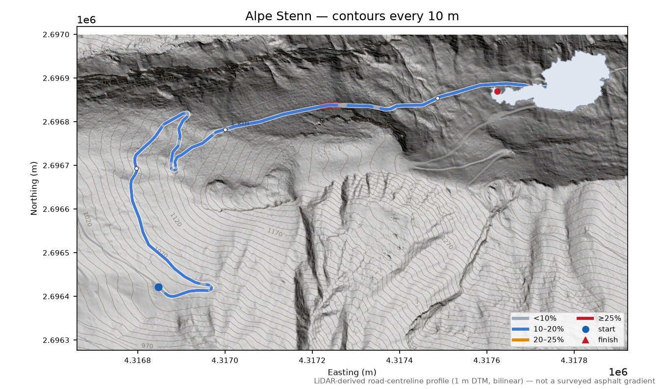Alpe Stenn LiDAR hillshade map with contours