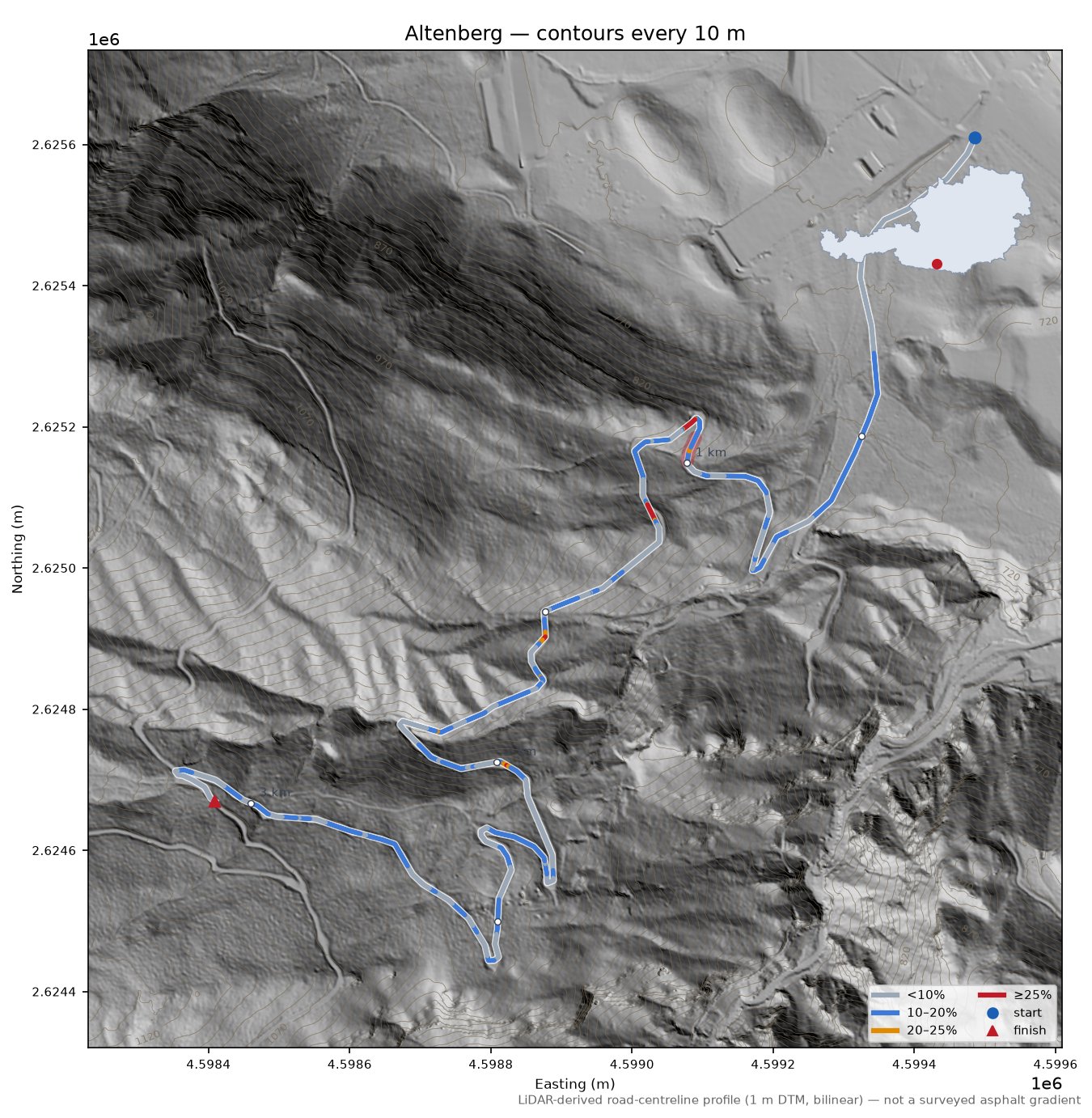 Altenberg LiDAR hillshade map with contours