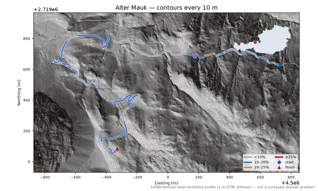 Alter Mauk LiDAR hillshade map with contours