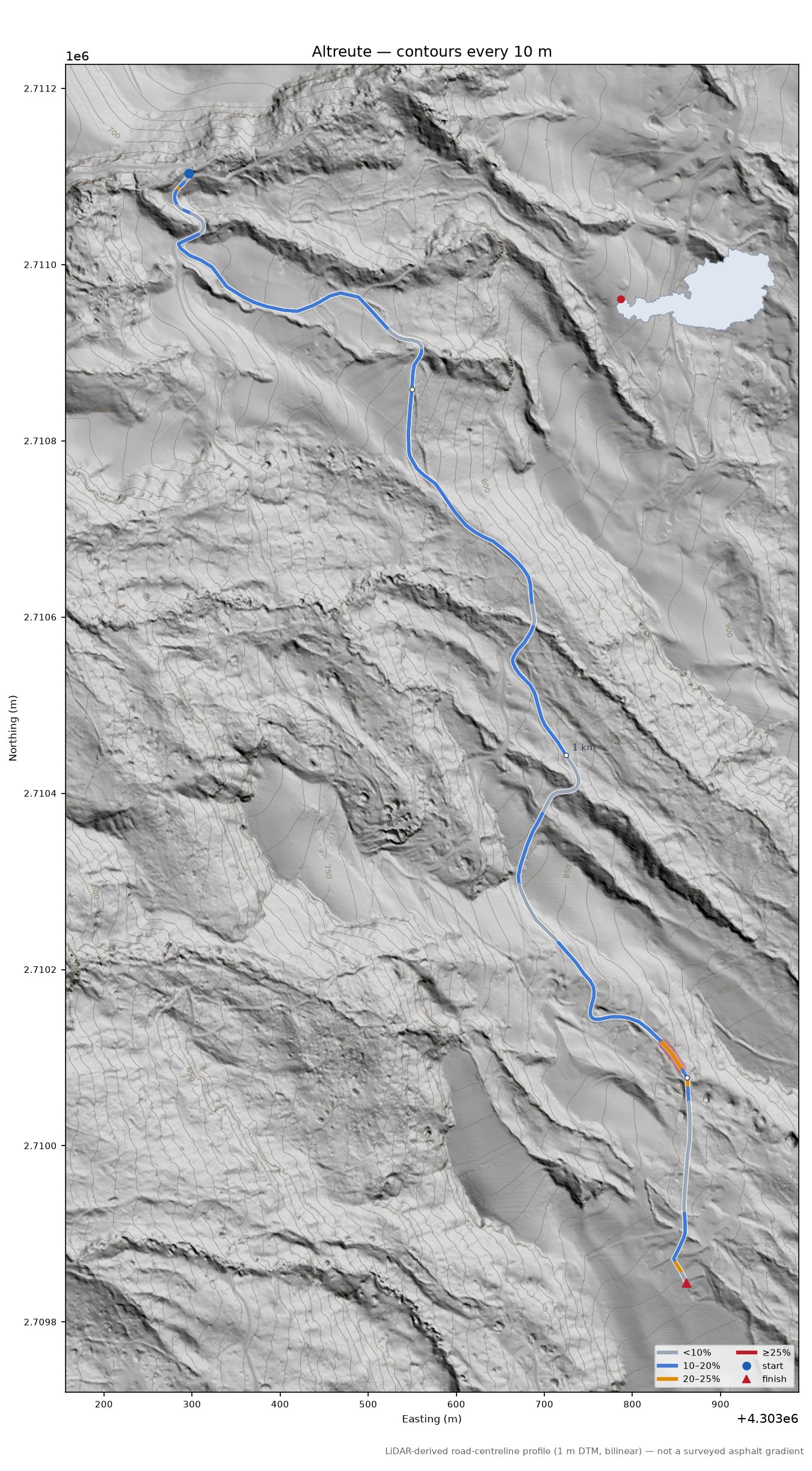 Altreute LiDAR hillshade map with contours