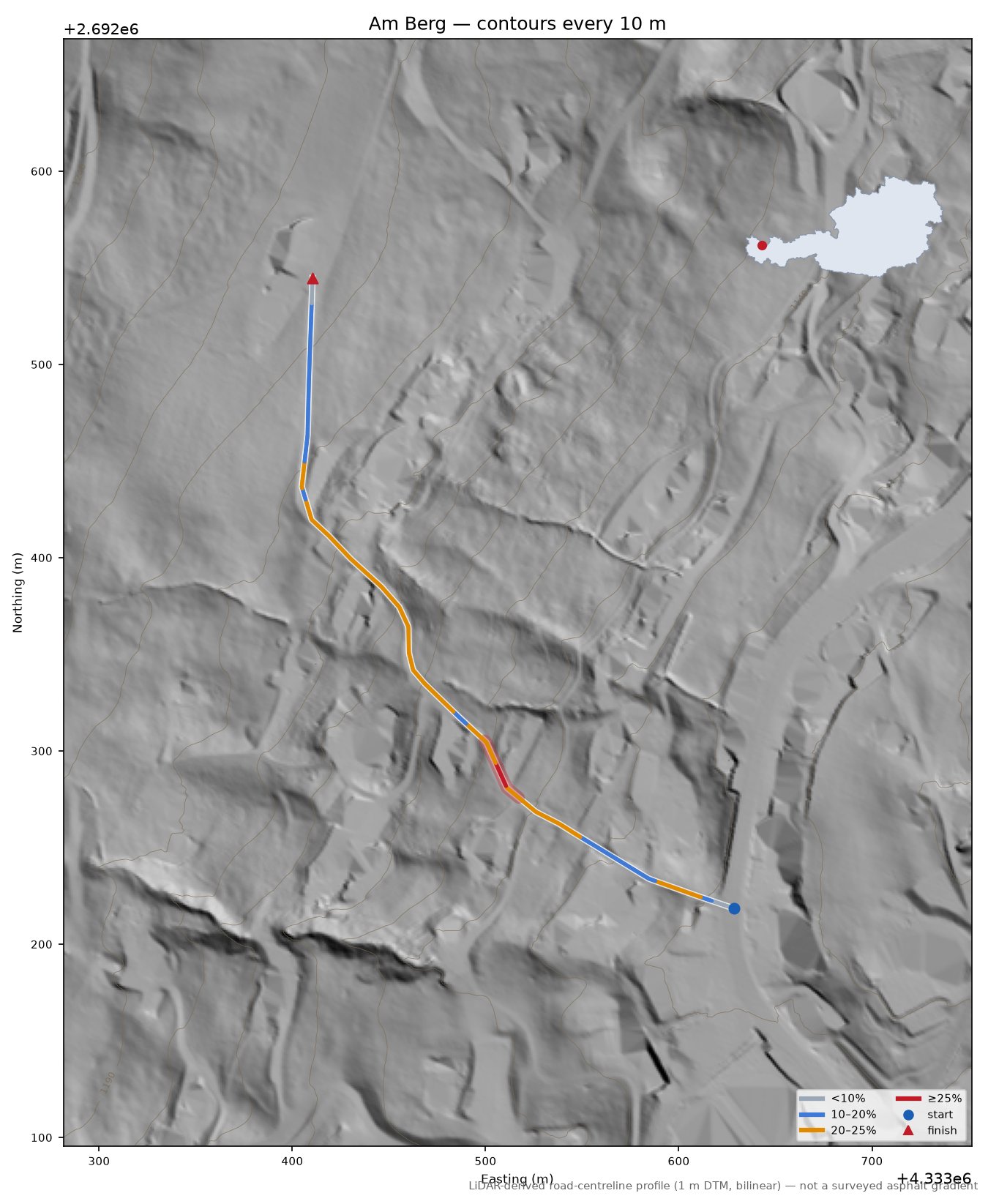 Am Berg LiDAR hillshade map with contours
