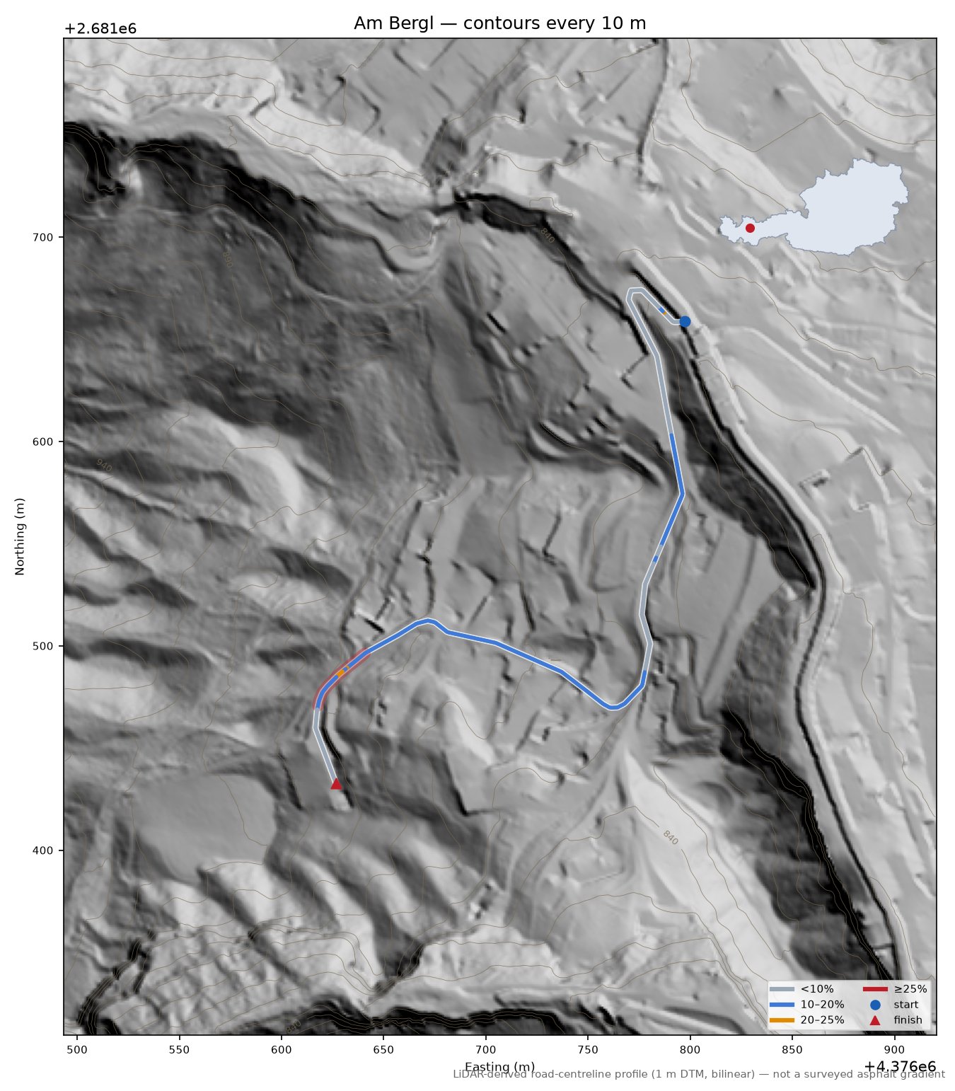 Am Bergl LiDAR hillshade map with contours
