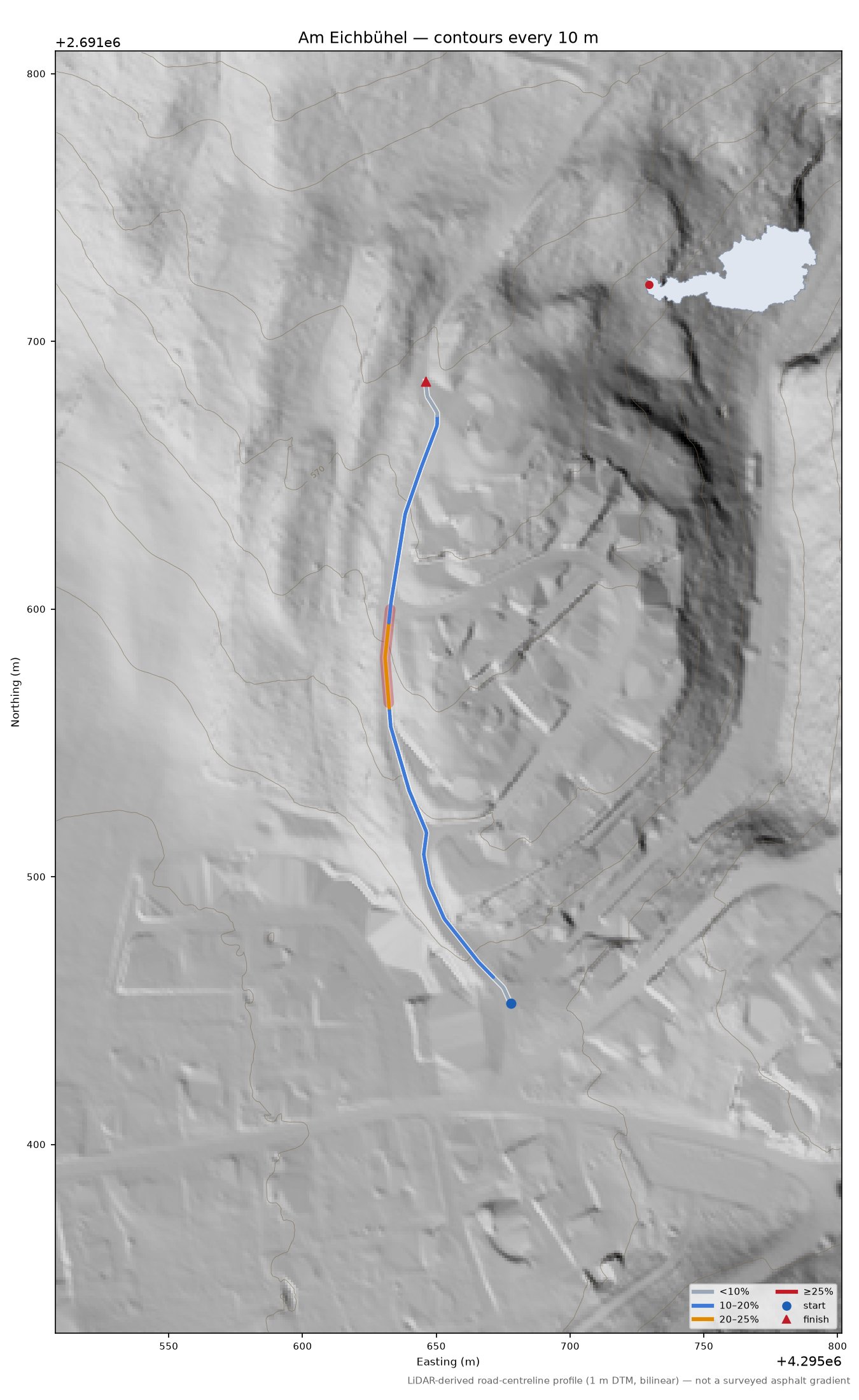 Am Eichbühel LiDAR hillshade map with contours