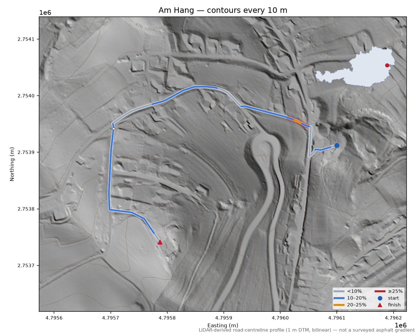 Am Hang LiDAR hillshade map with contours