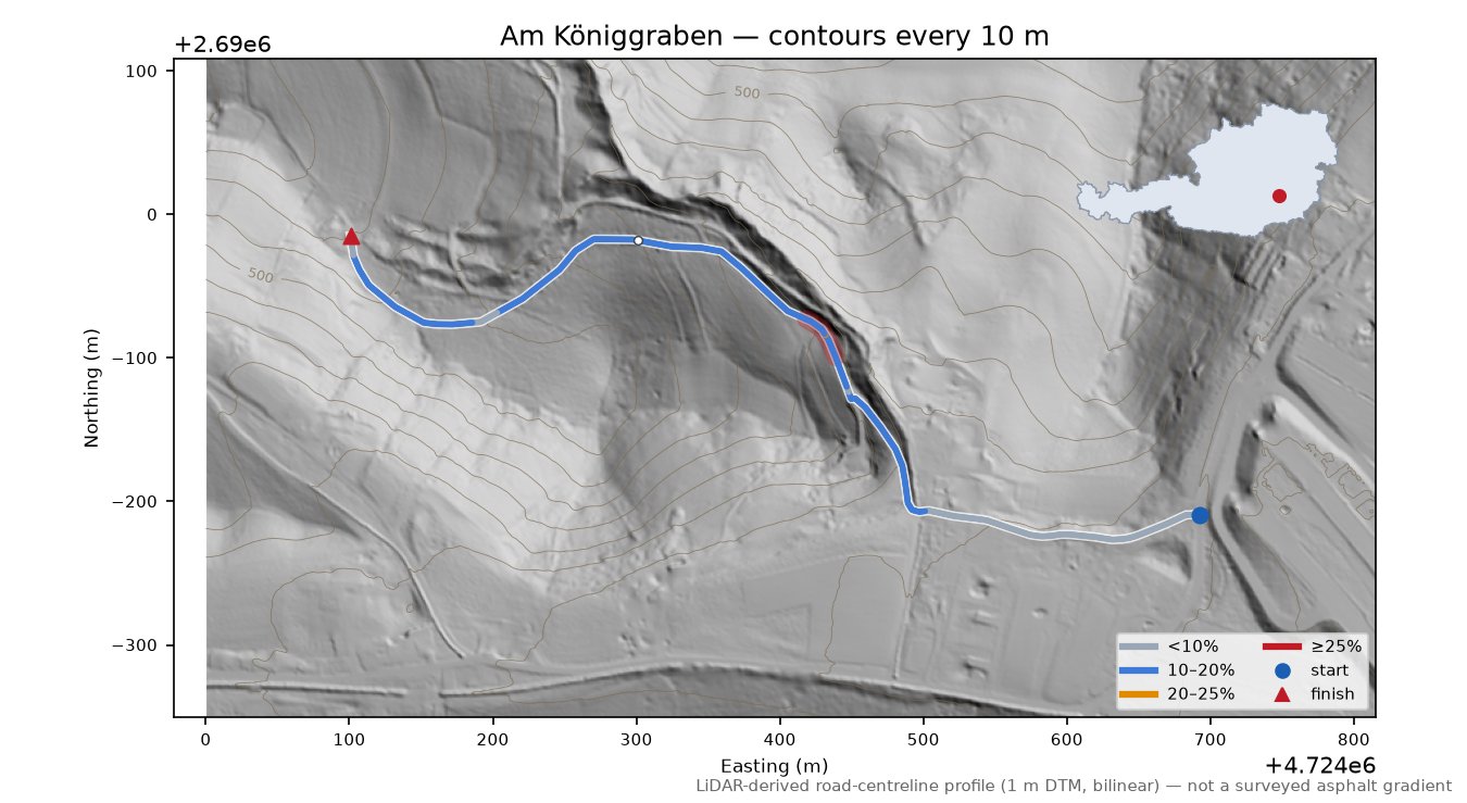 Am Königgraben LiDAR hillshade map with contours