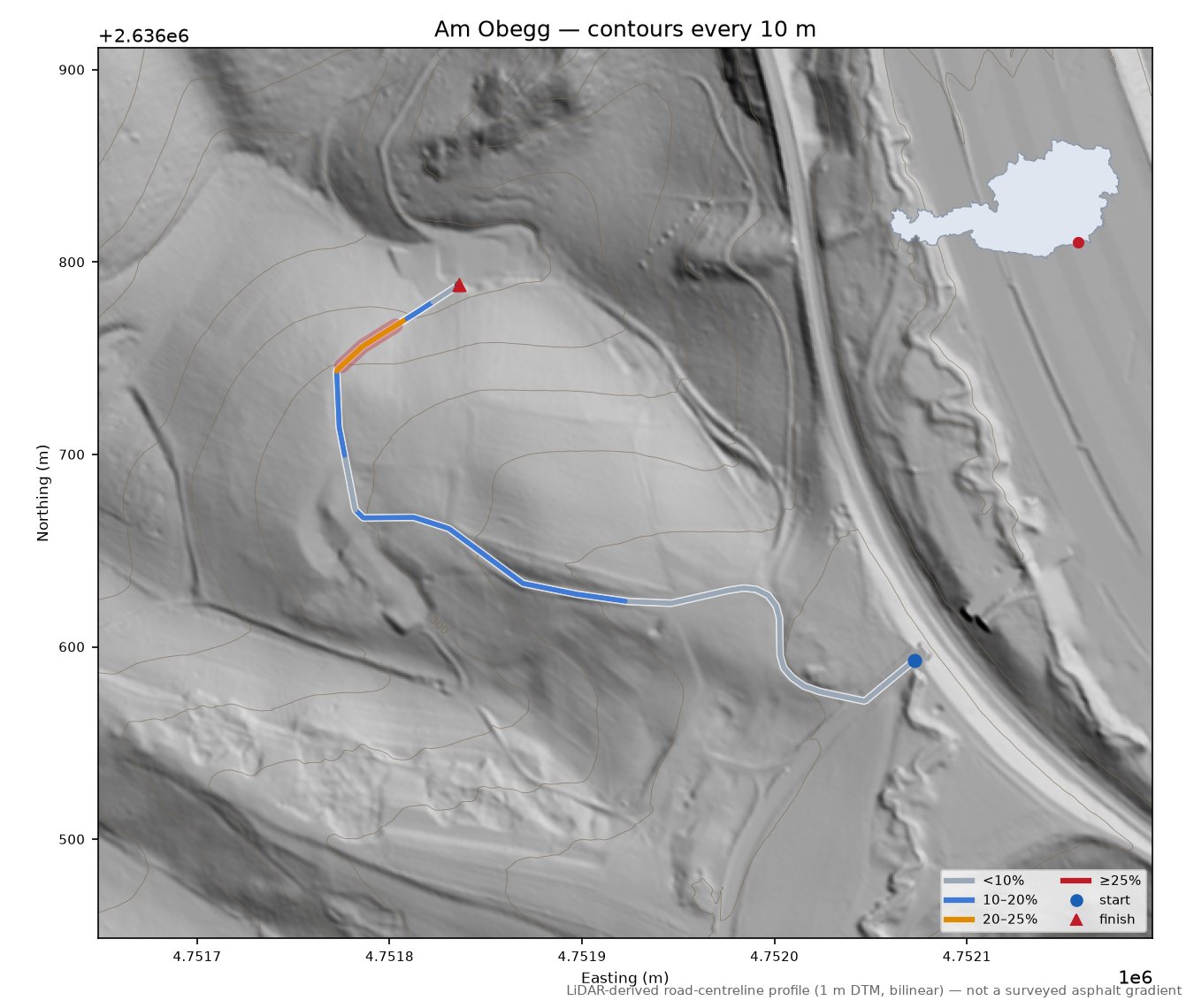 Am Obegg LiDAR hillshade map with contours