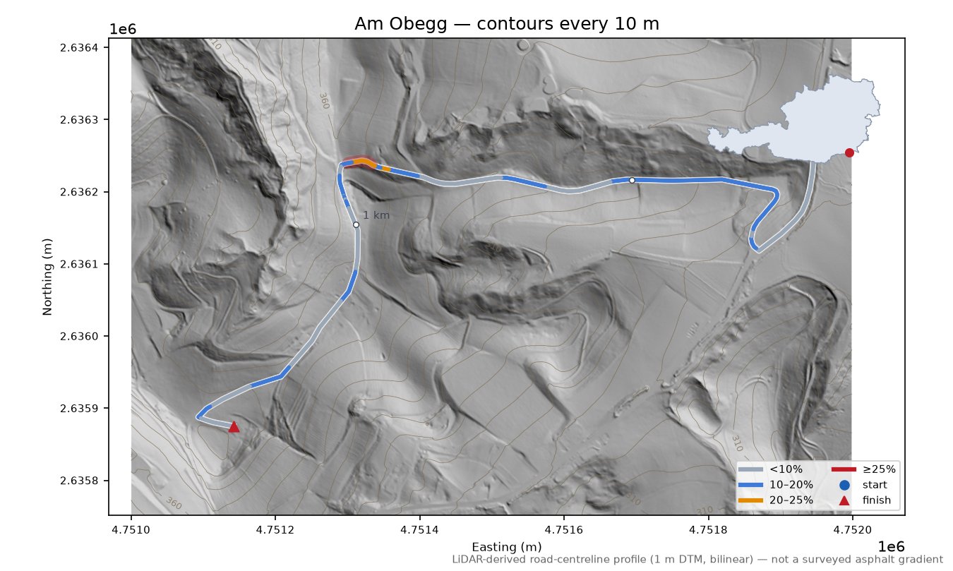 Am Obegg LiDAR hillshade map with contours