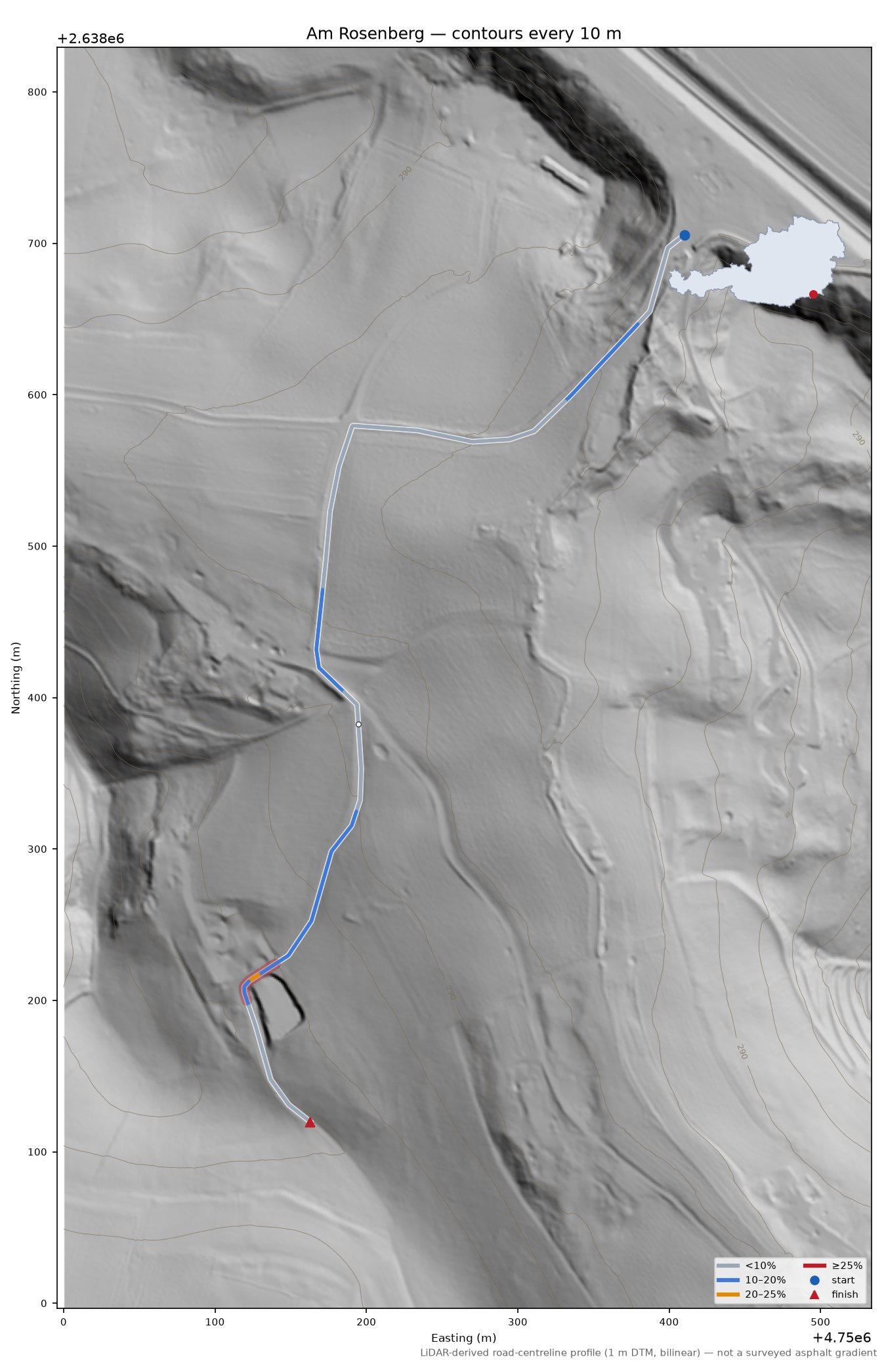 Am Rosenberg LiDAR hillshade map with contours