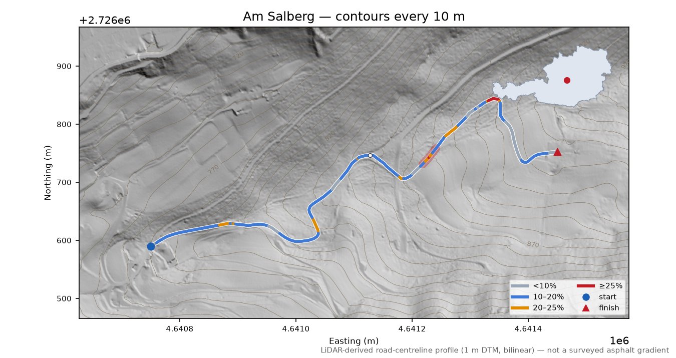 Am Salberg LiDAR hillshade map with contours