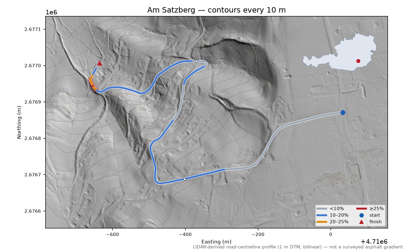 Am Satzberg LiDAR hillshade map with contours