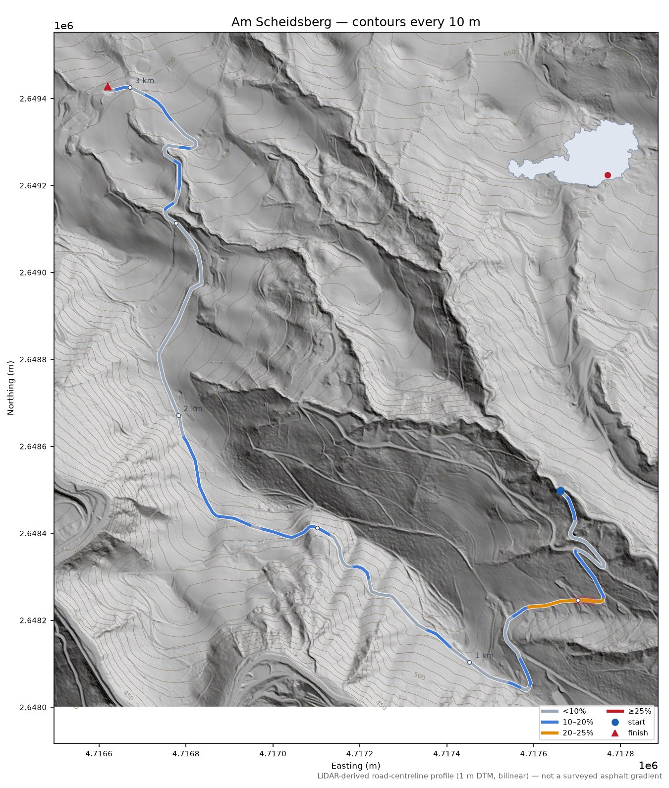 Am Scheidsberg LiDAR hillshade map with contours