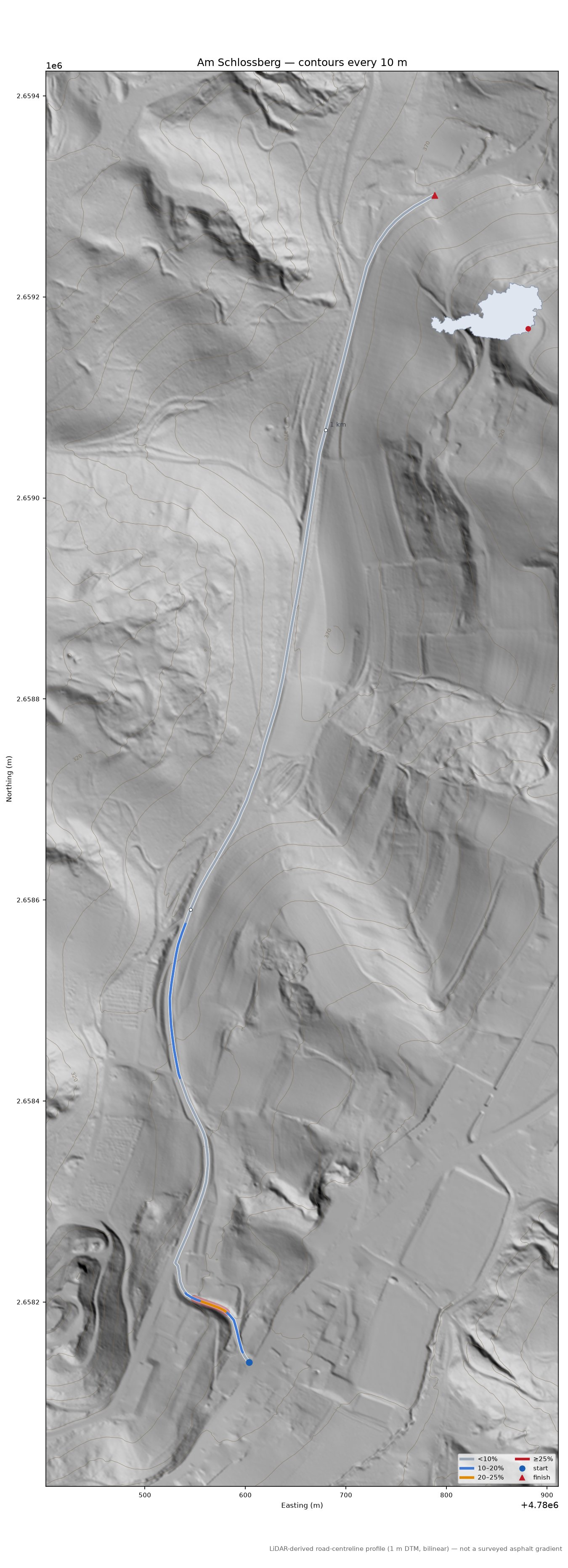 Am Schlossberg LiDAR hillshade map with contours