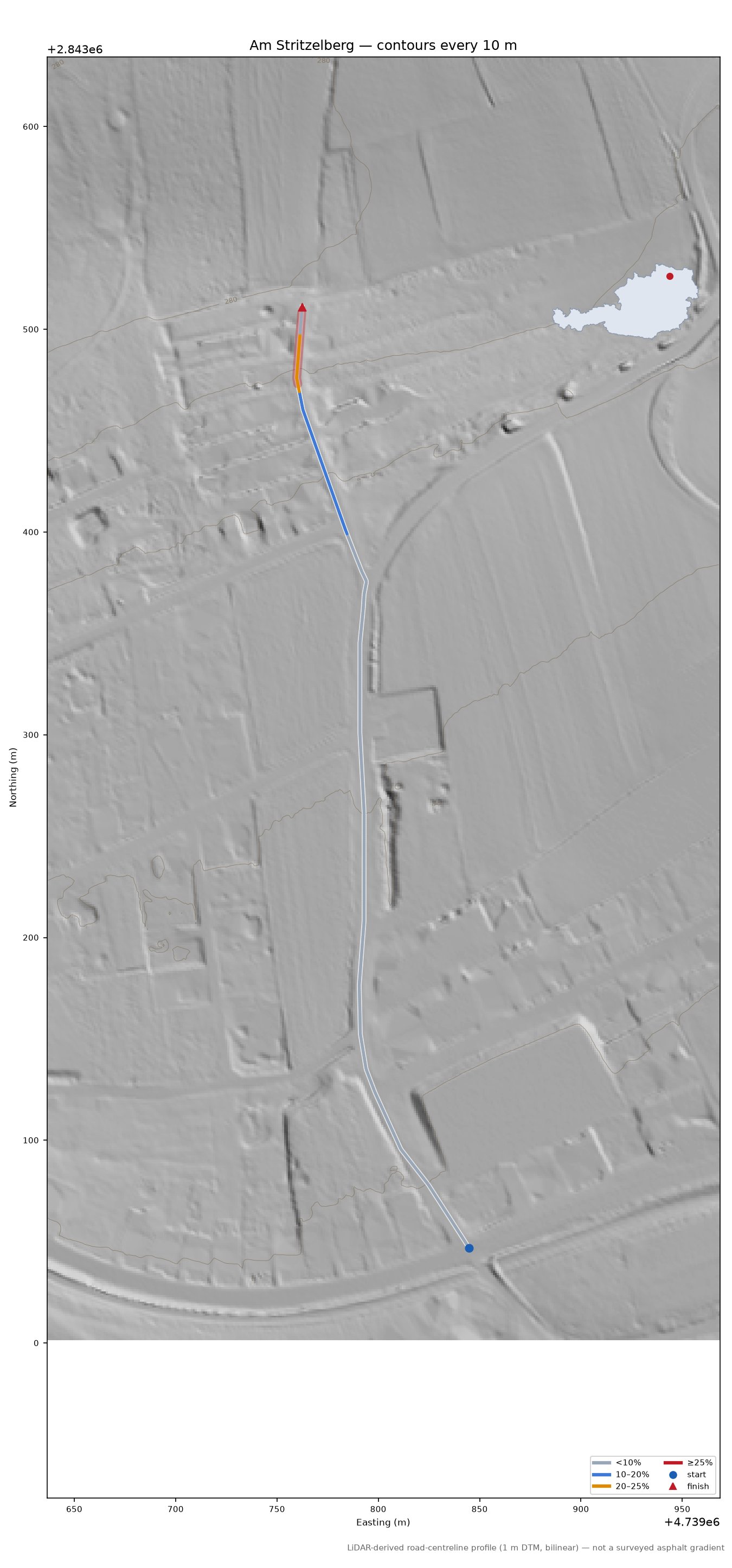 Am Stritzelberg LiDAR hillshade map with contours