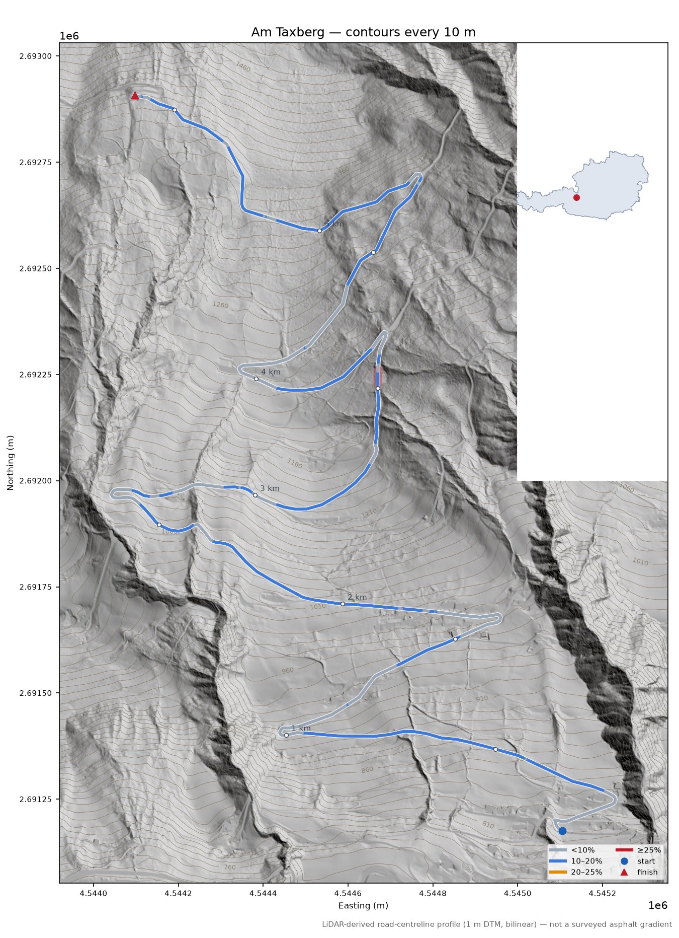 Am Taxberg LiDAR hillshade map with contours