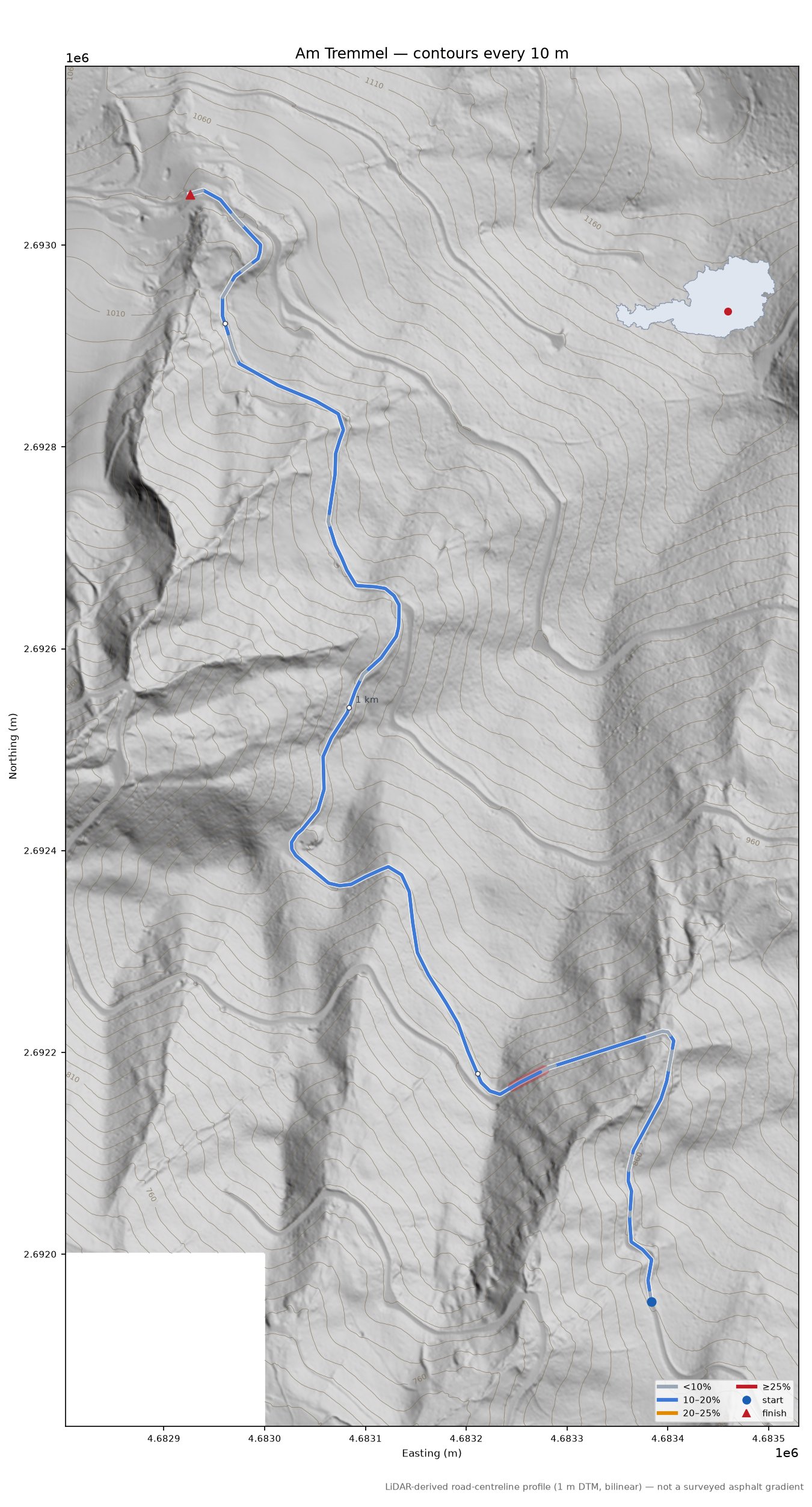 Am Tremmel LiDAR hillshade map with contours