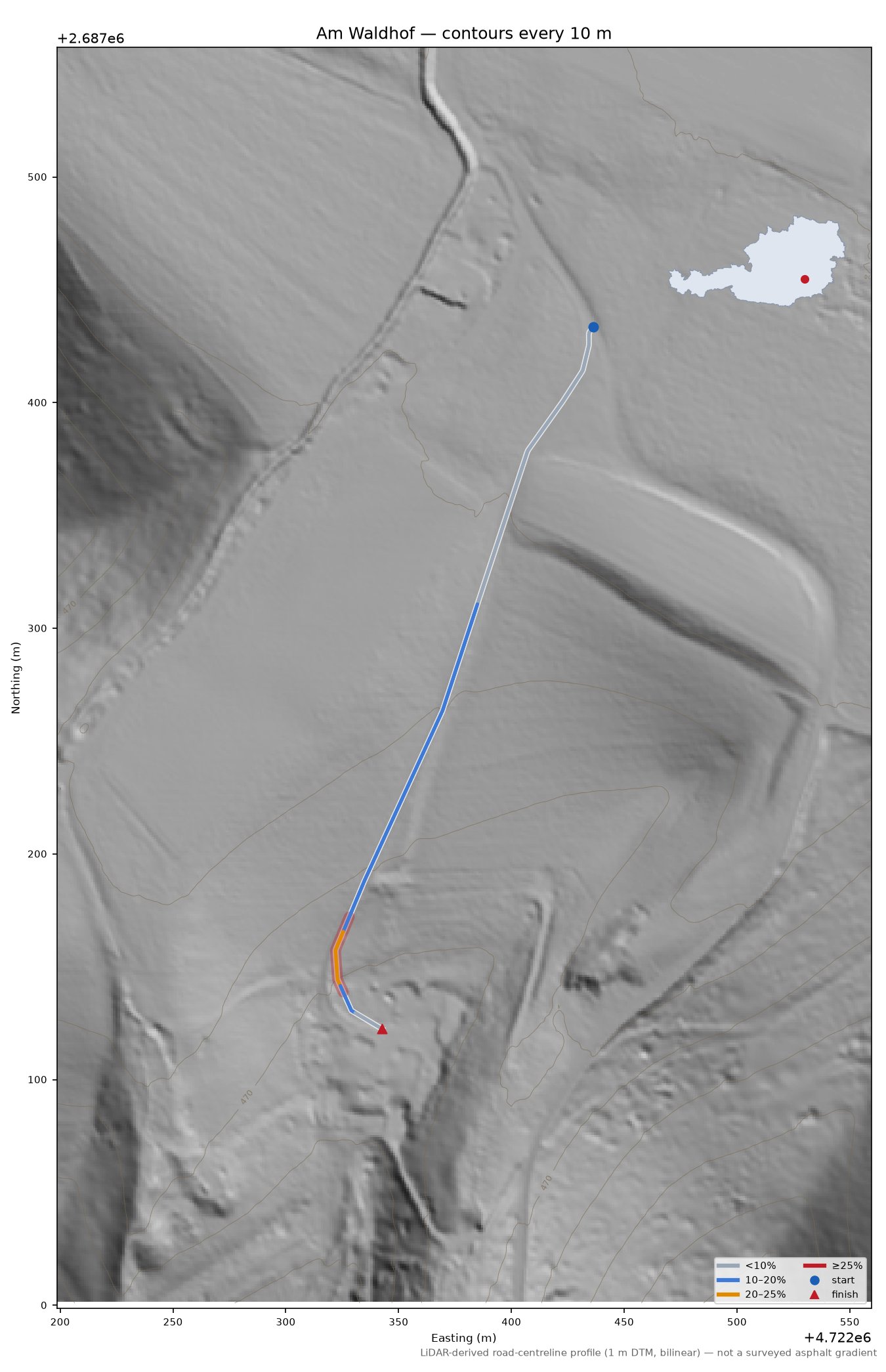 Am Waldhof LiDAR hillshade map with contours