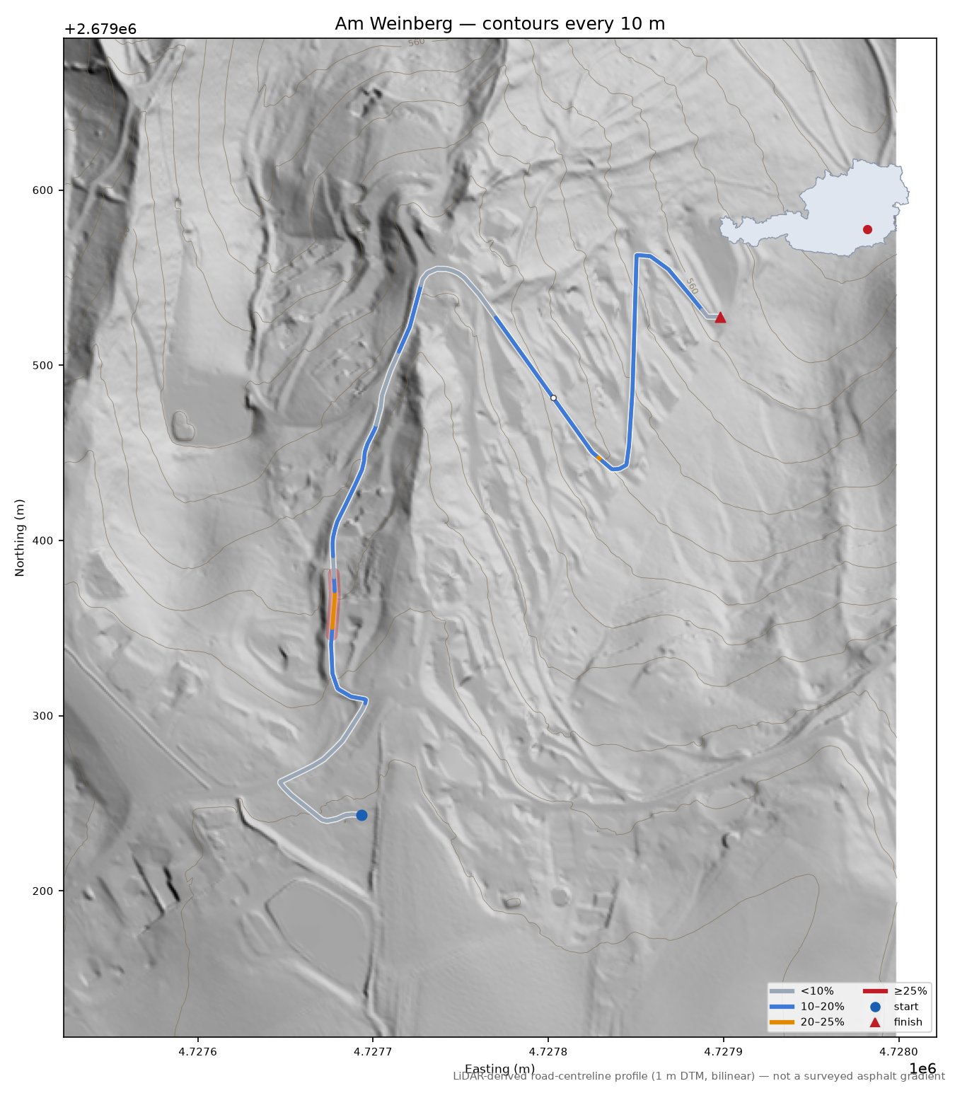 Am Weinberg LiDAR hillshade map with contours