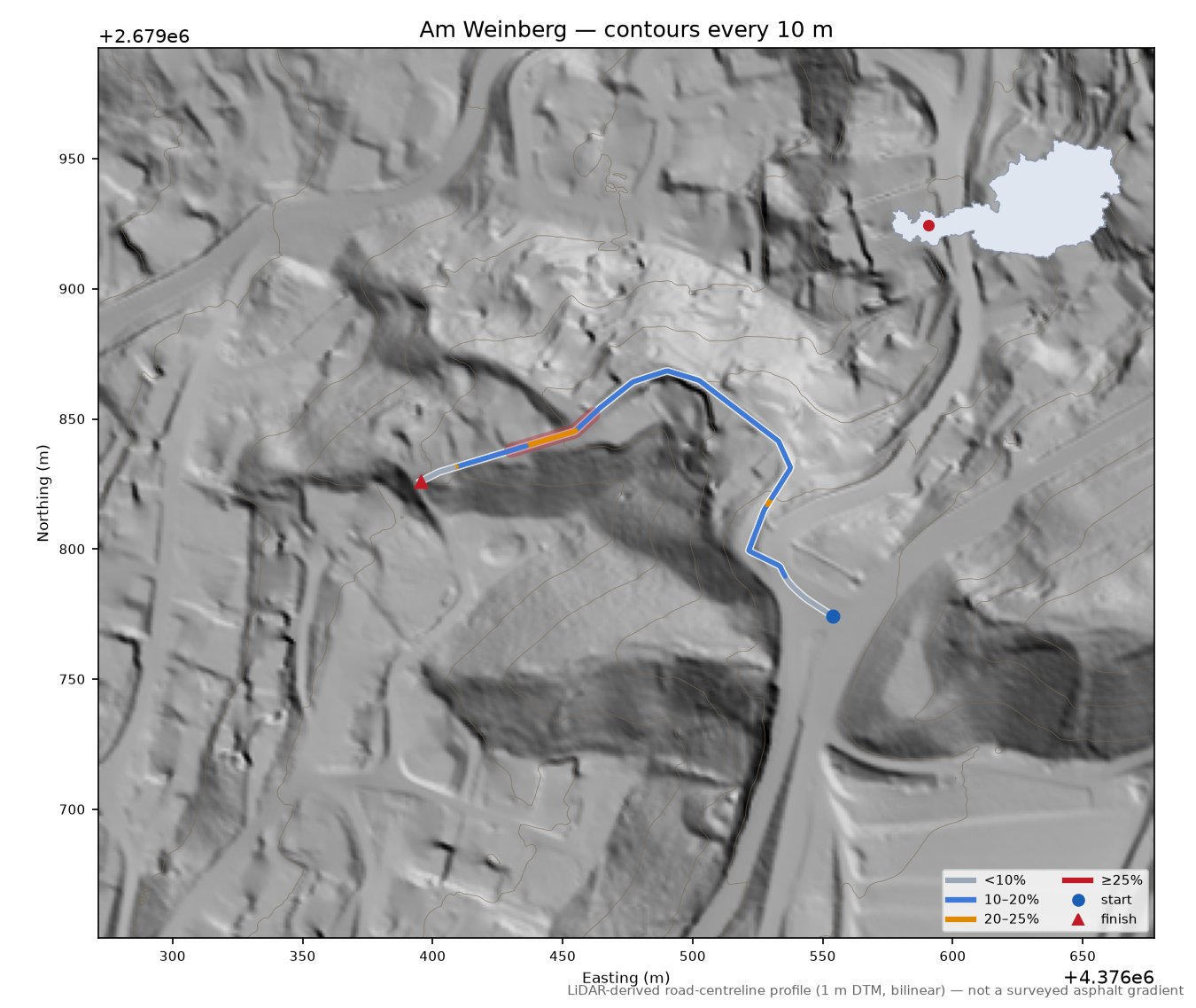 Am Weinberg LiDAR hillshade map with contours