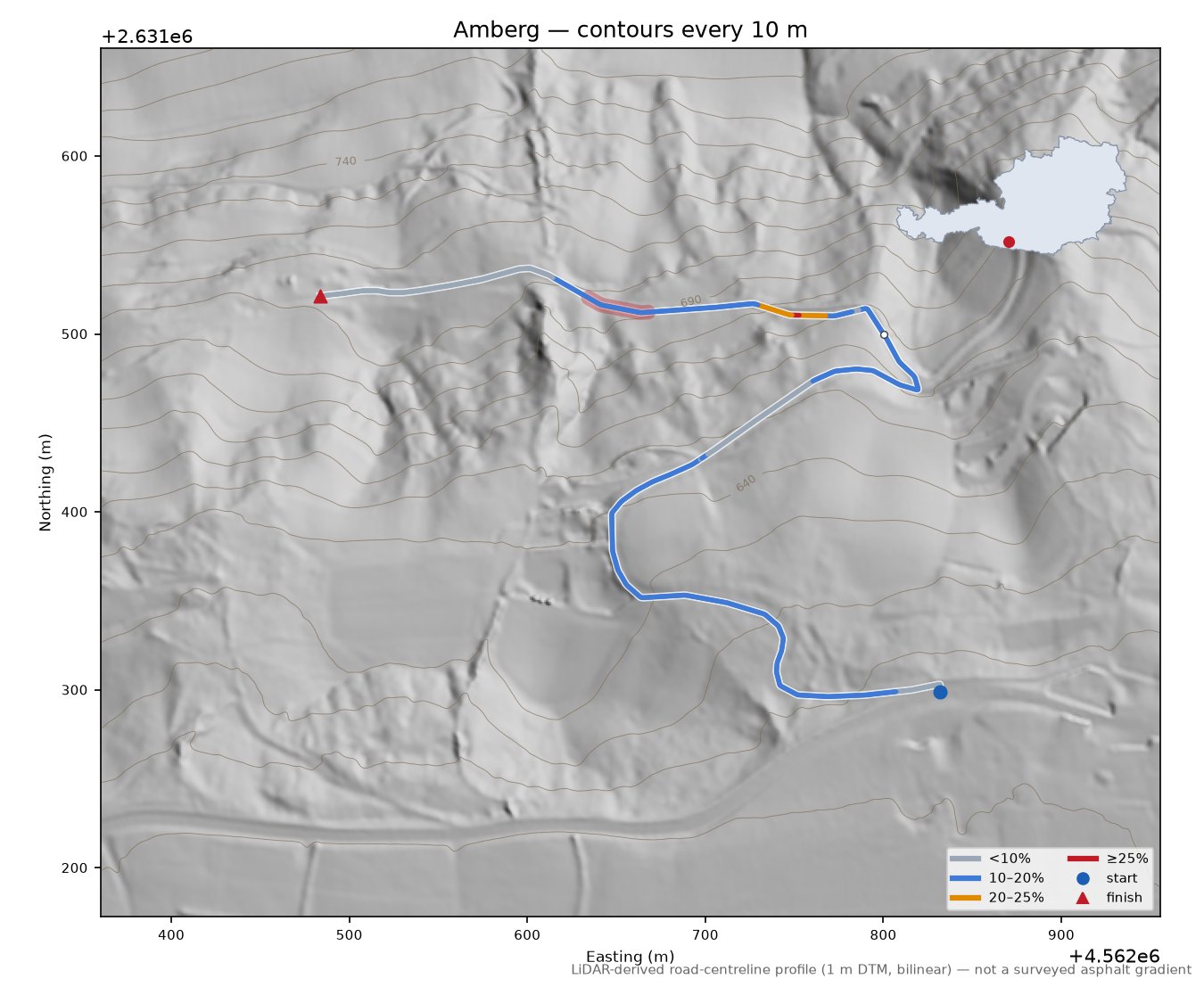Amberg LiDAR hillshade map with contours