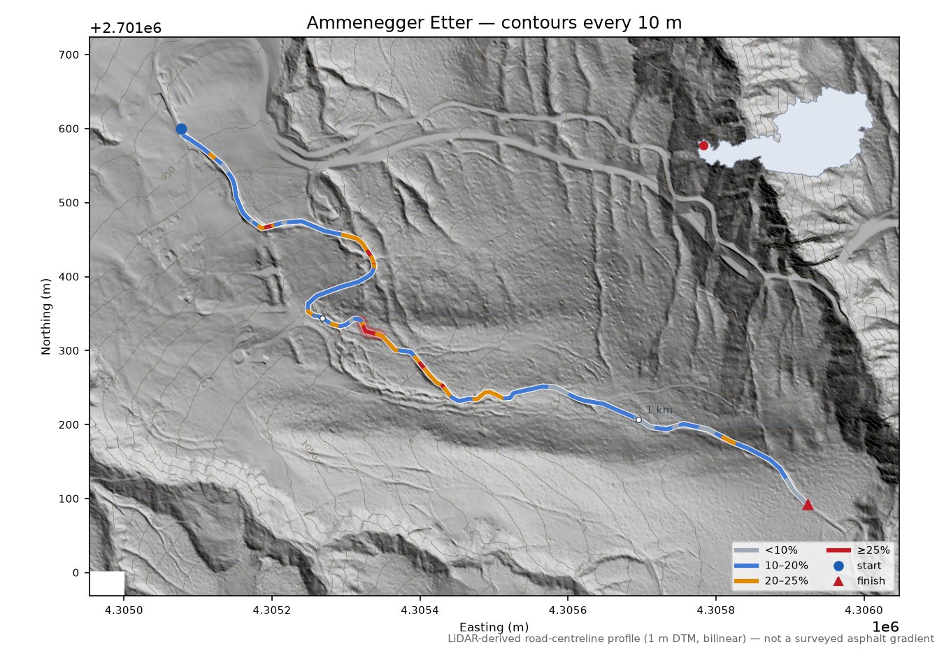 Ammenegger Etter LiDAR hillshade map with contours