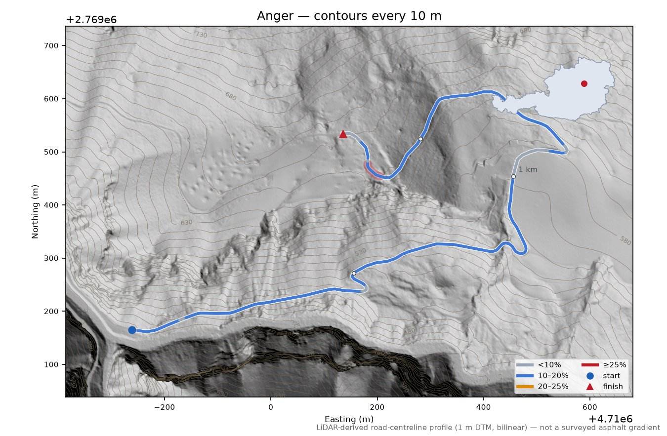 Anger LiDAR hillshade map with contours