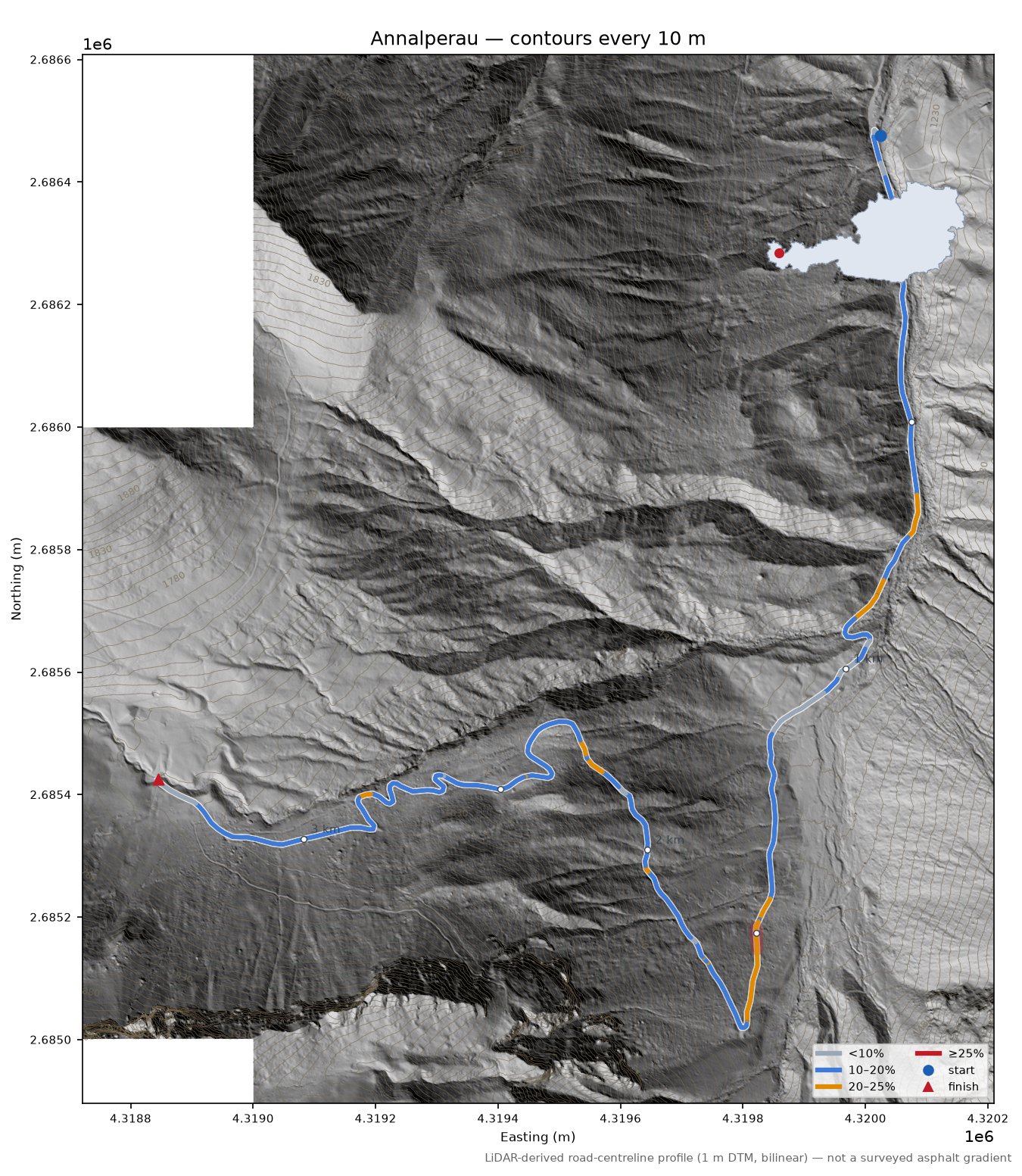Annalperau LiDAR hillshade map with contours